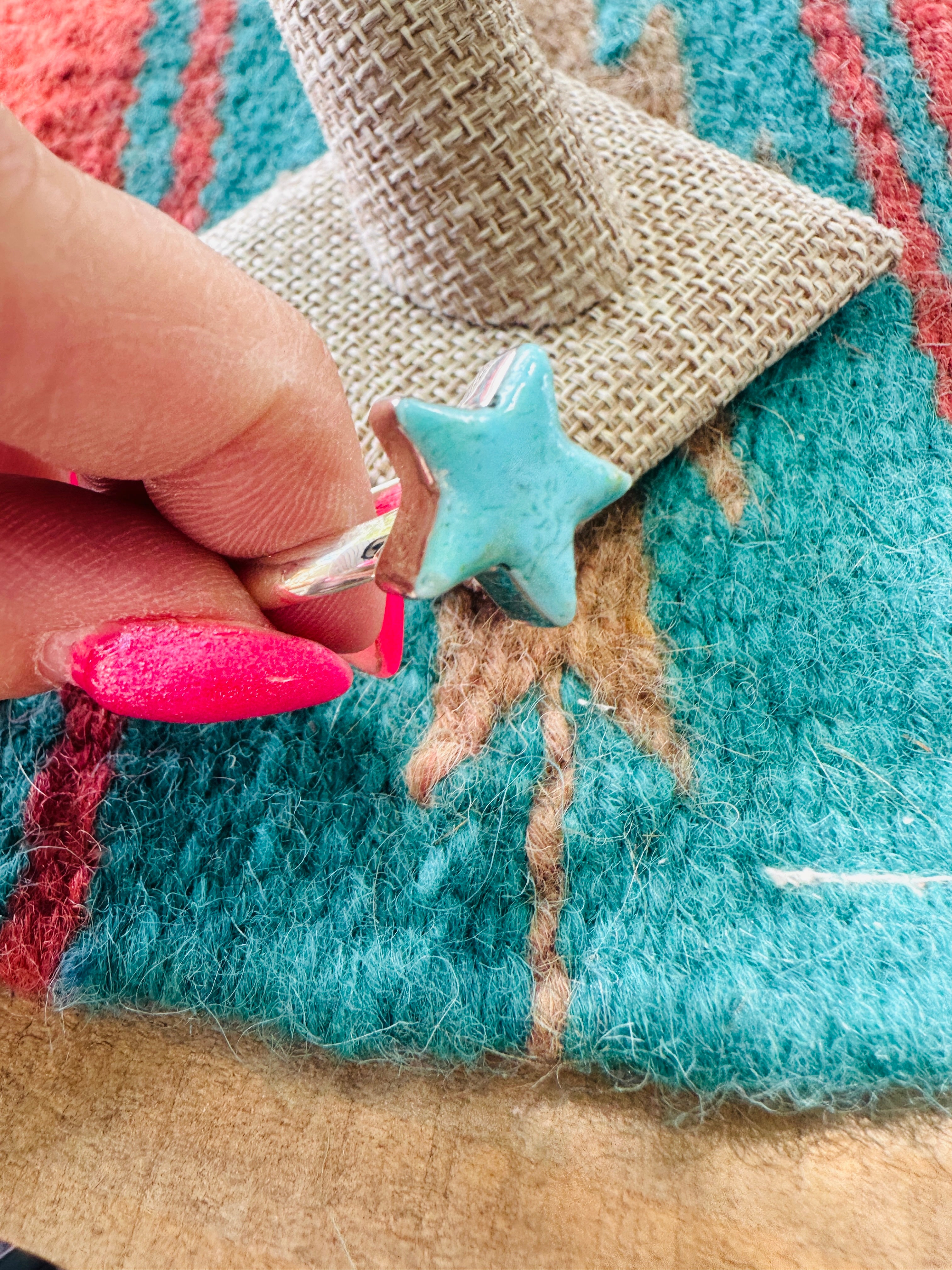 Handmade Sterling Silver & Turquoise Adjustable Star Ring