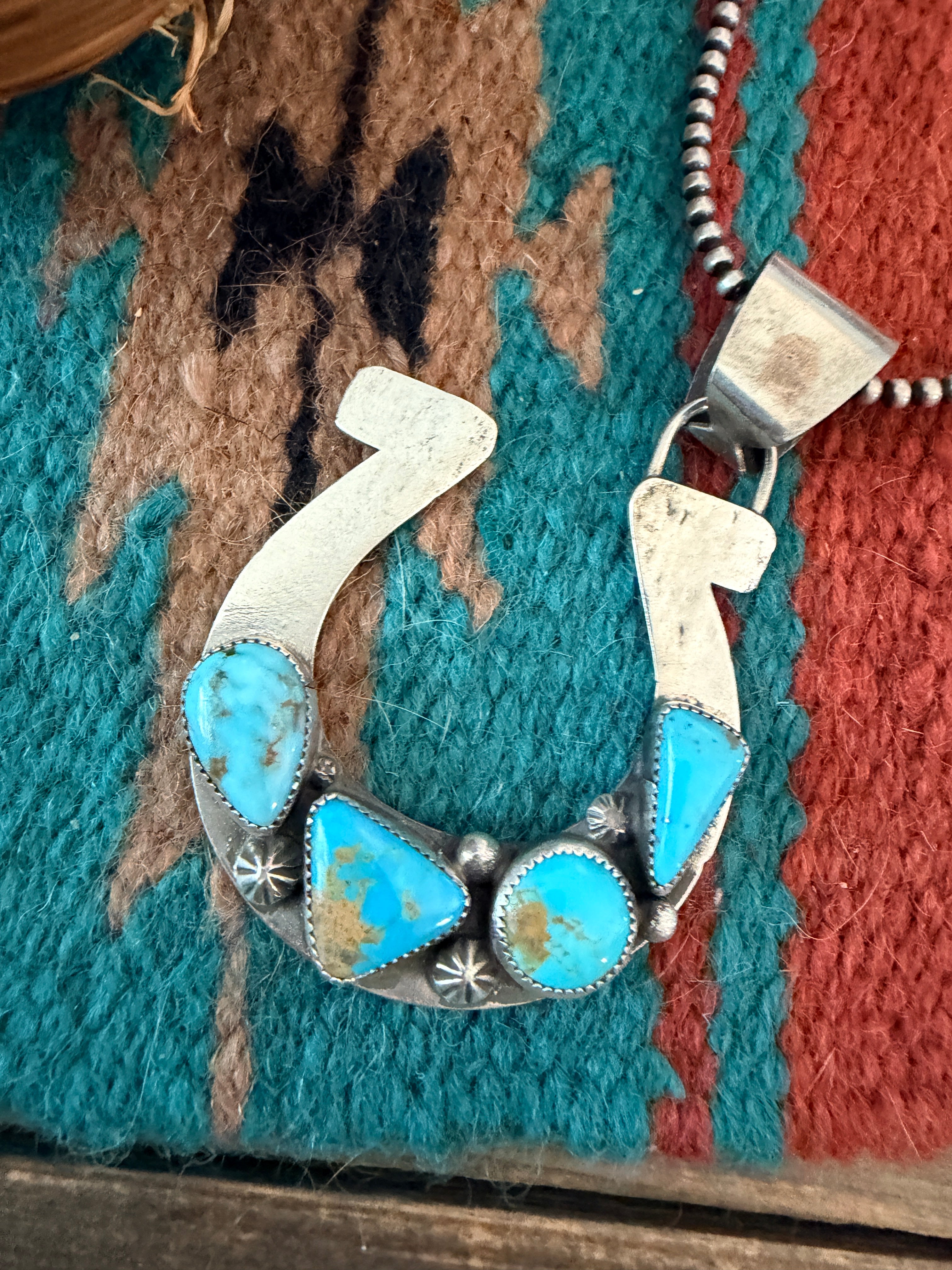 Handmade Sterling Silver & Turquoise Horseshoe Pendant