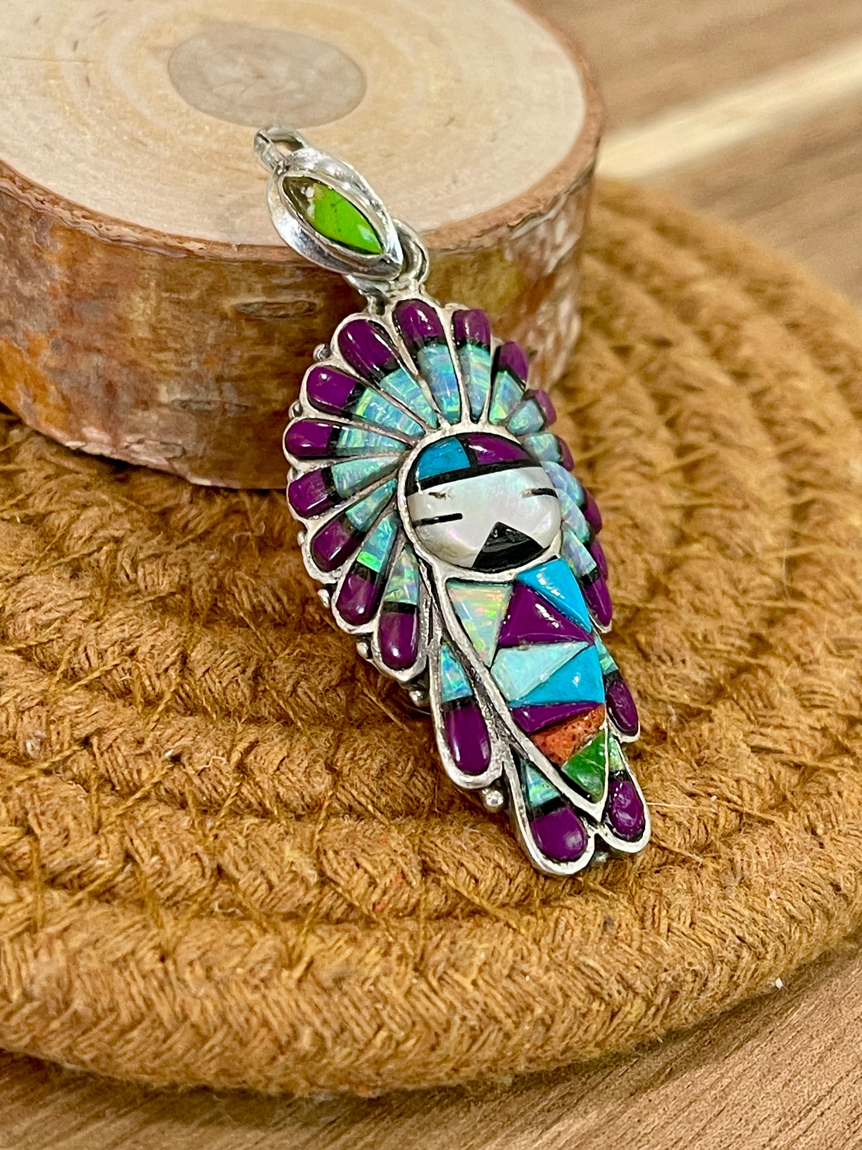 Gorgeous Handmade Sterling Silver & Multistone Kachina Pendant