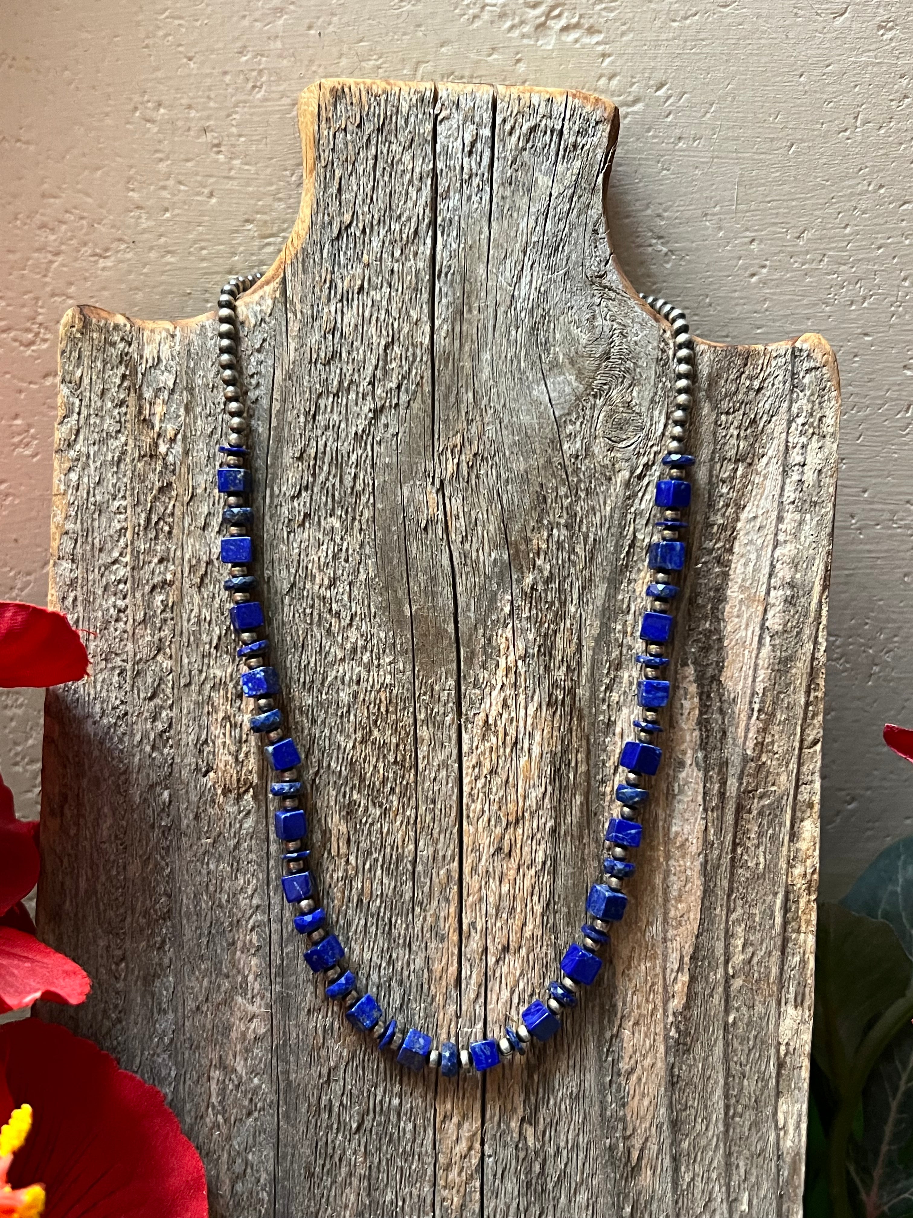 Handmade Lapis & Sterling Silver Beaded Necklace