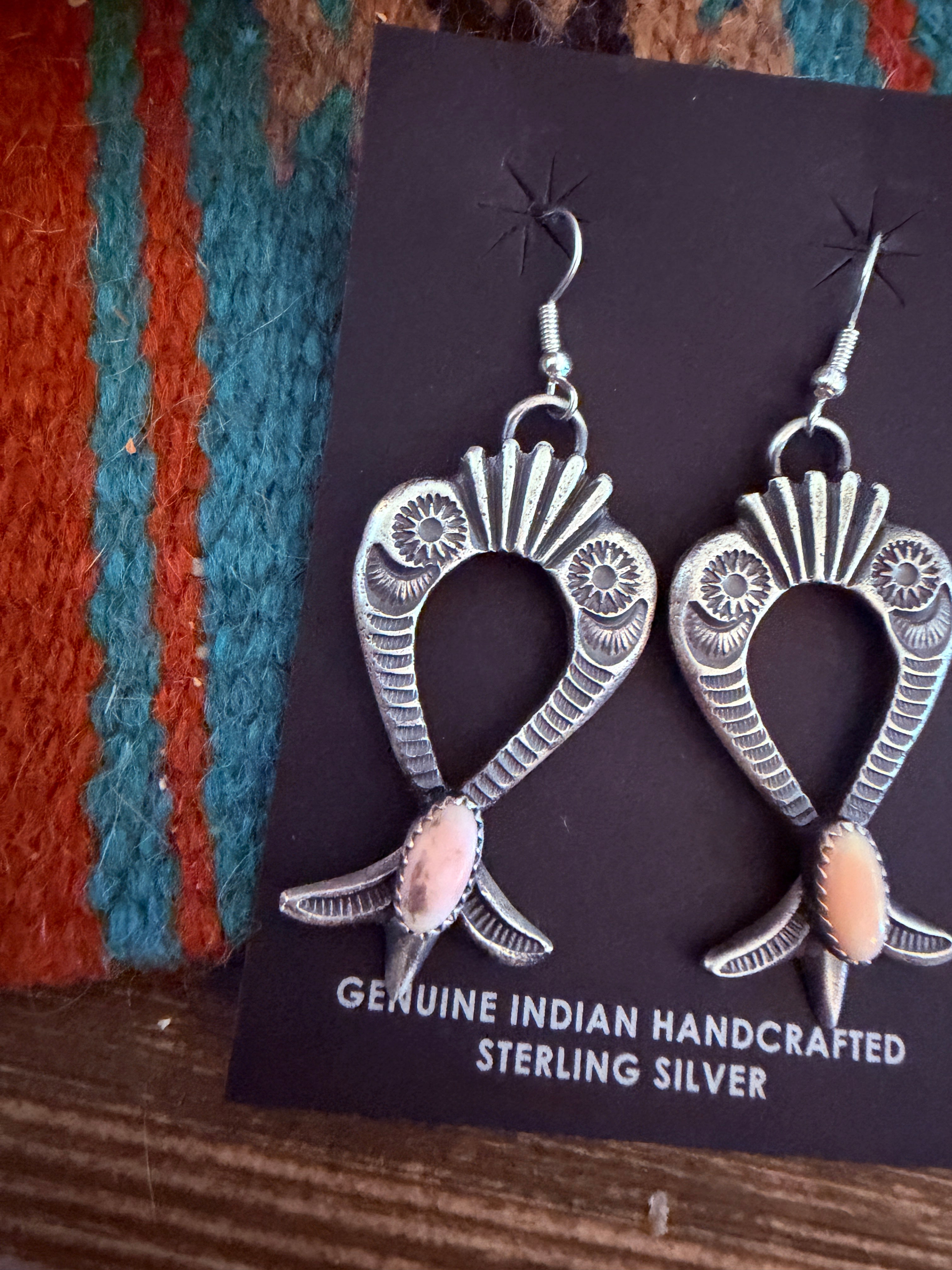 Handcrafted Queen Pink Conch & Sterling Silver Naja Dangle Earrings by Kevin Billah