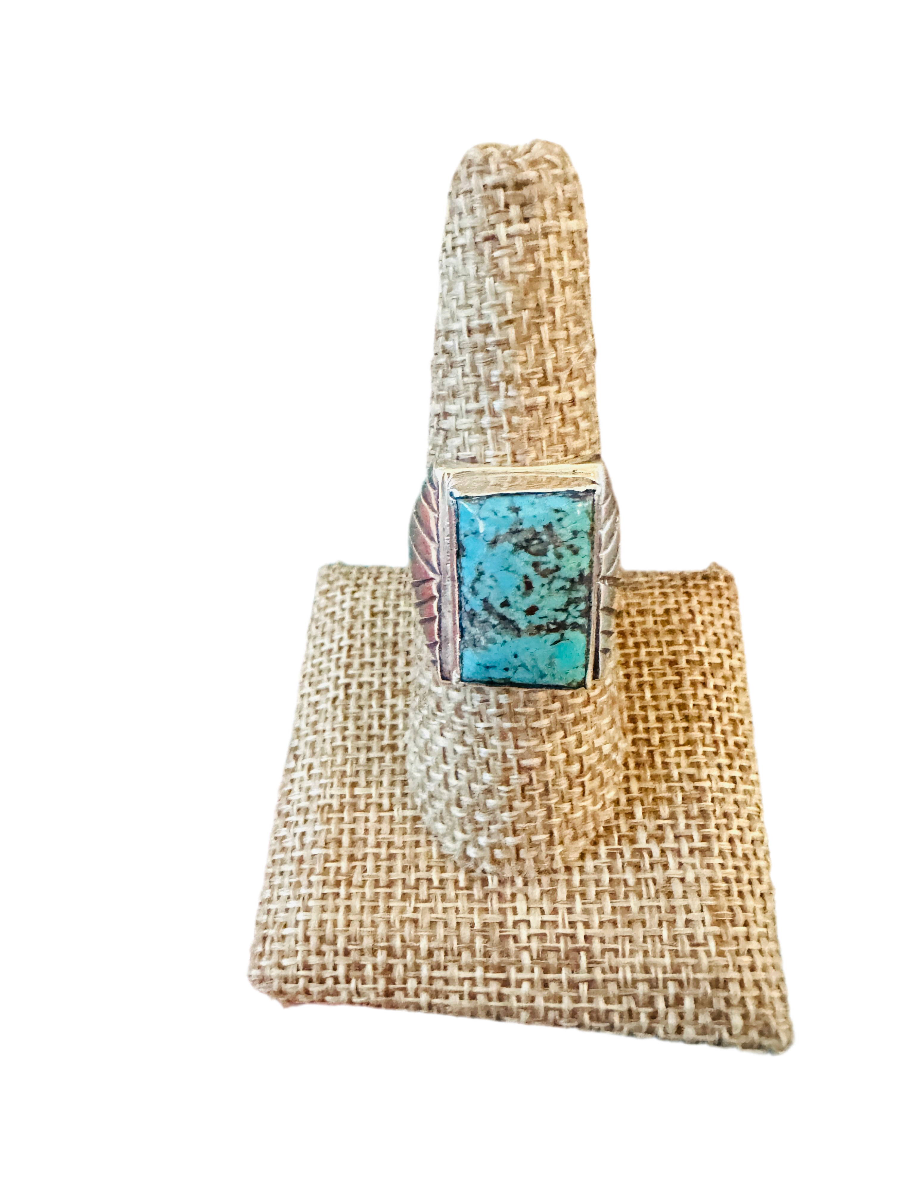 Handcrafted Turquoise & Sterling Silver Cigar Band Ring Size 10