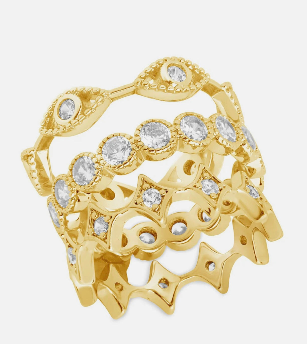 Roxie CZ Gold Stacking Ring Set of 3