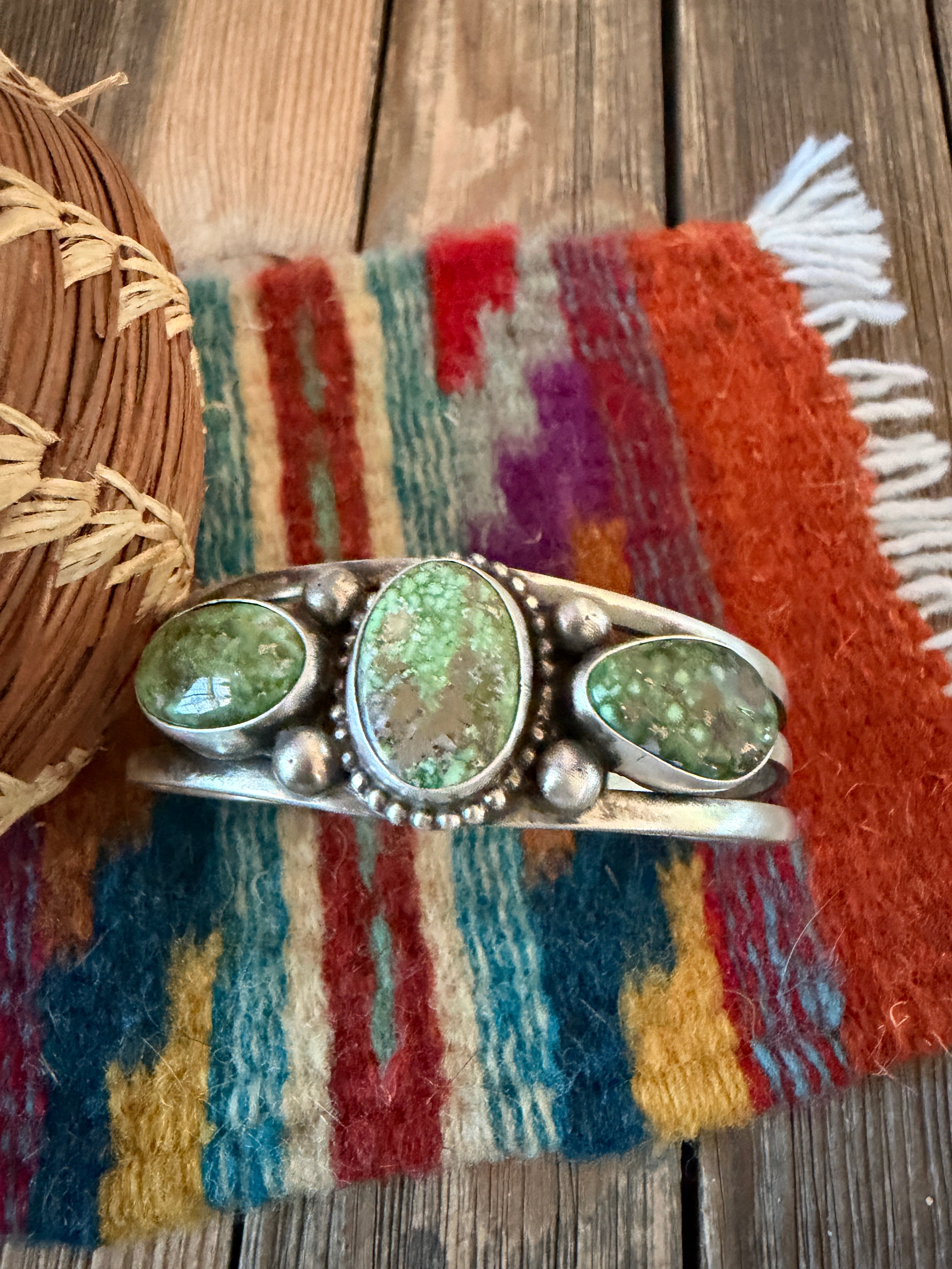 Handcrafted Sonoran Gold Turquoise & Sterling Silver Cuff Bracelet by Kathleen Chavez