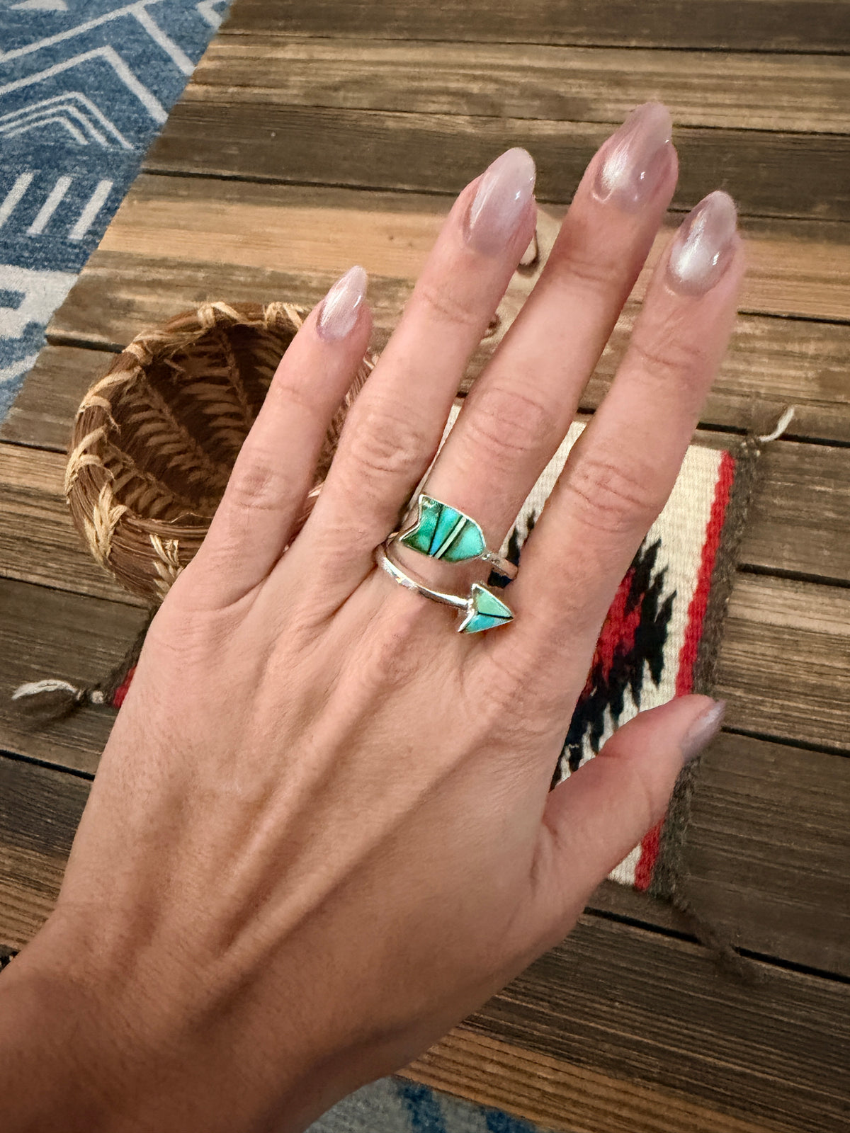 Handcrafted Sterling Silver & Turquoise Inlay Adjustable Arrow Ring