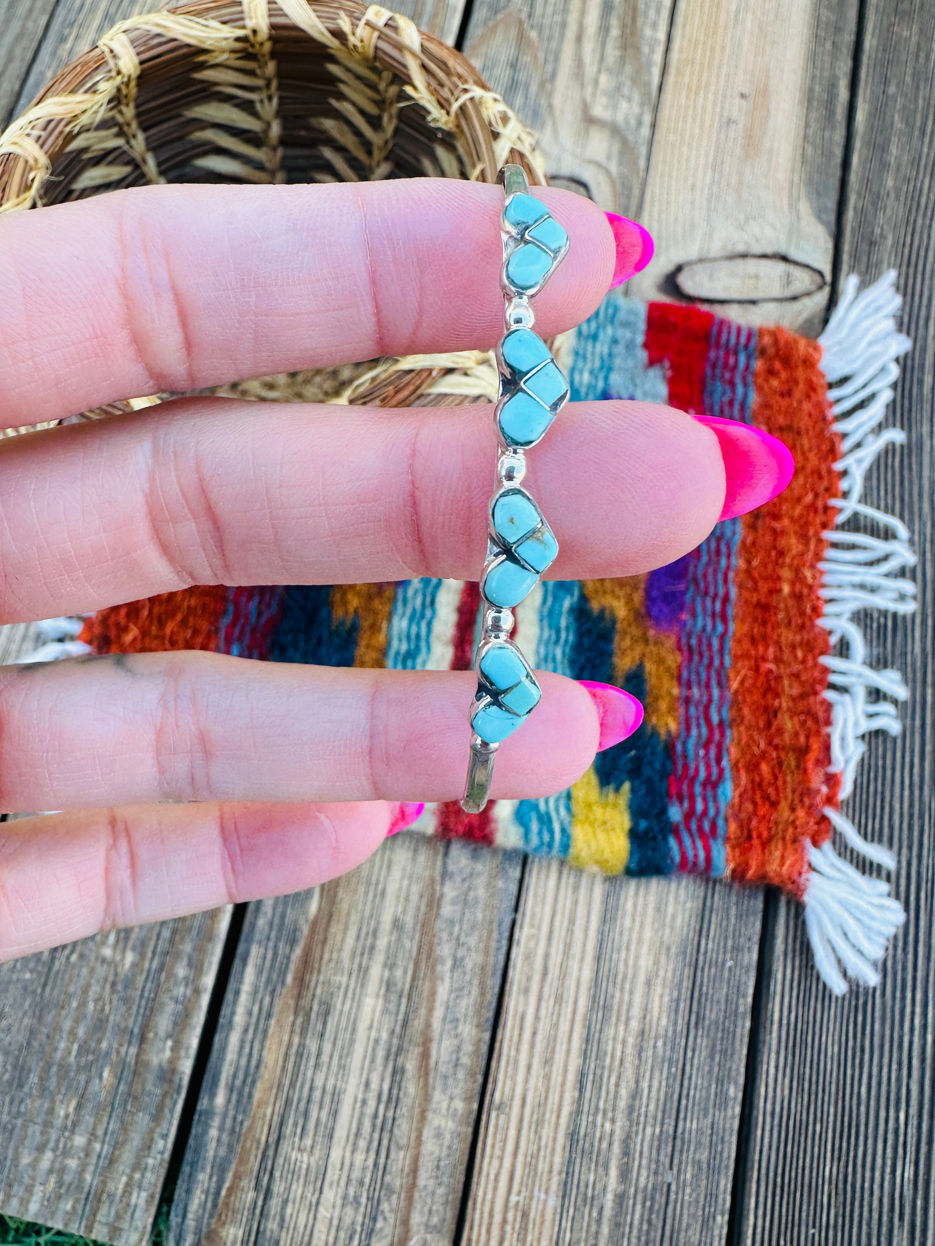 Handcrafted Sterling Silver & Turquoise Heart Inlay Cuff Bracelet