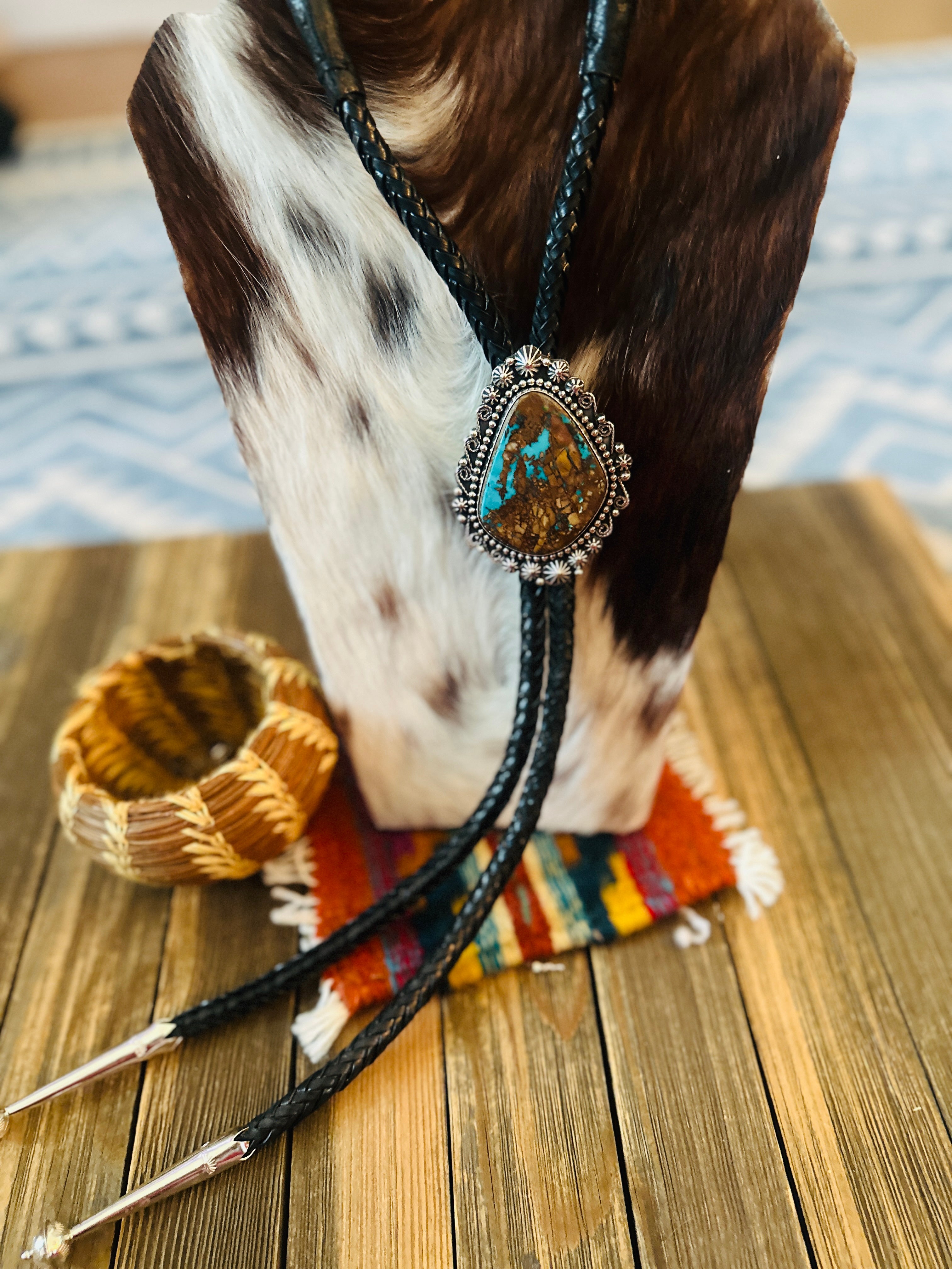 Handcrafted Sterling Silver & Pilot Mountain Turquoise Bolo Tie by Rosella Paxson