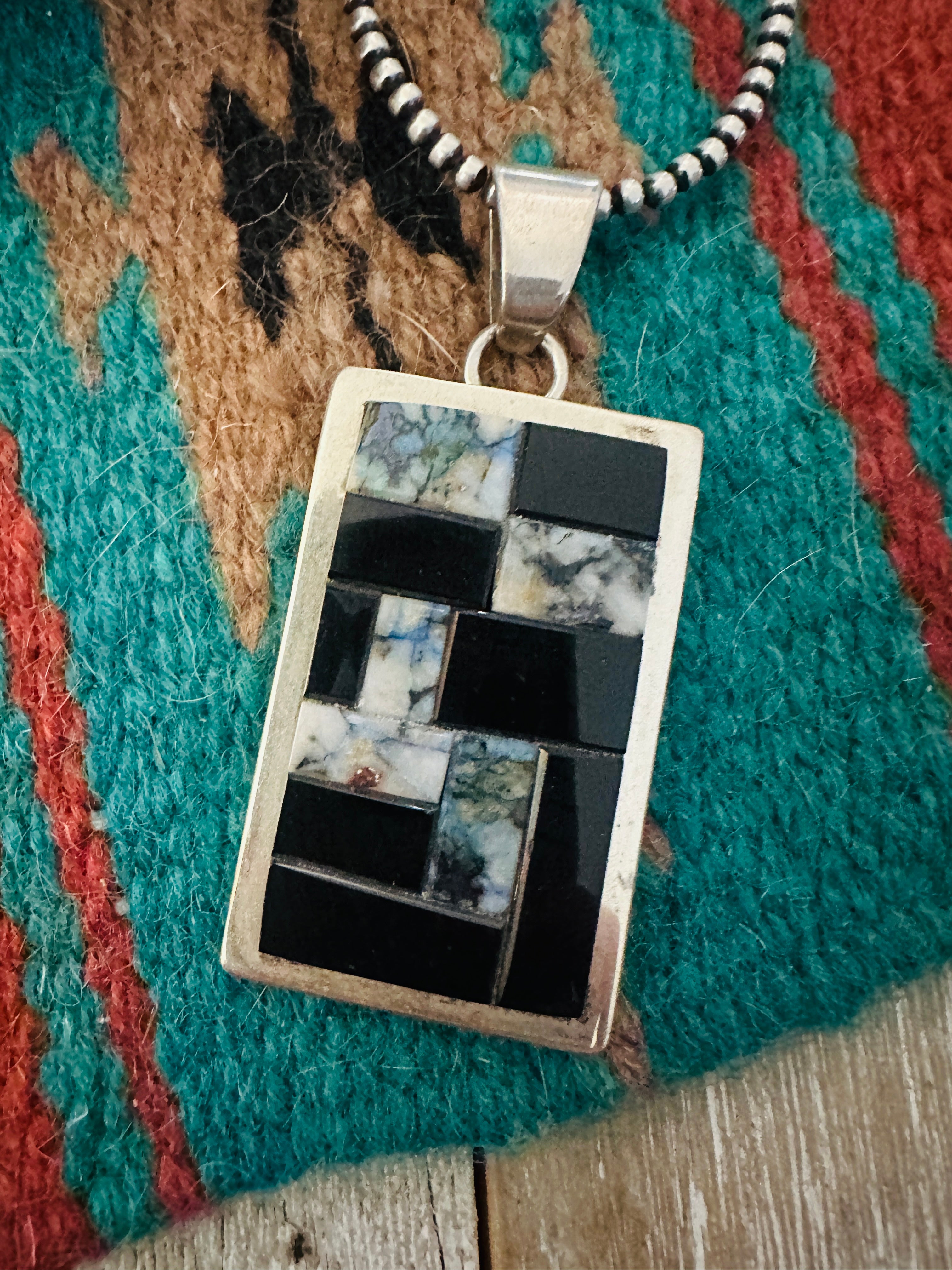 Handcrafted Sterling Silver and Multi Stone Inlay Pendant by Tom Jackson