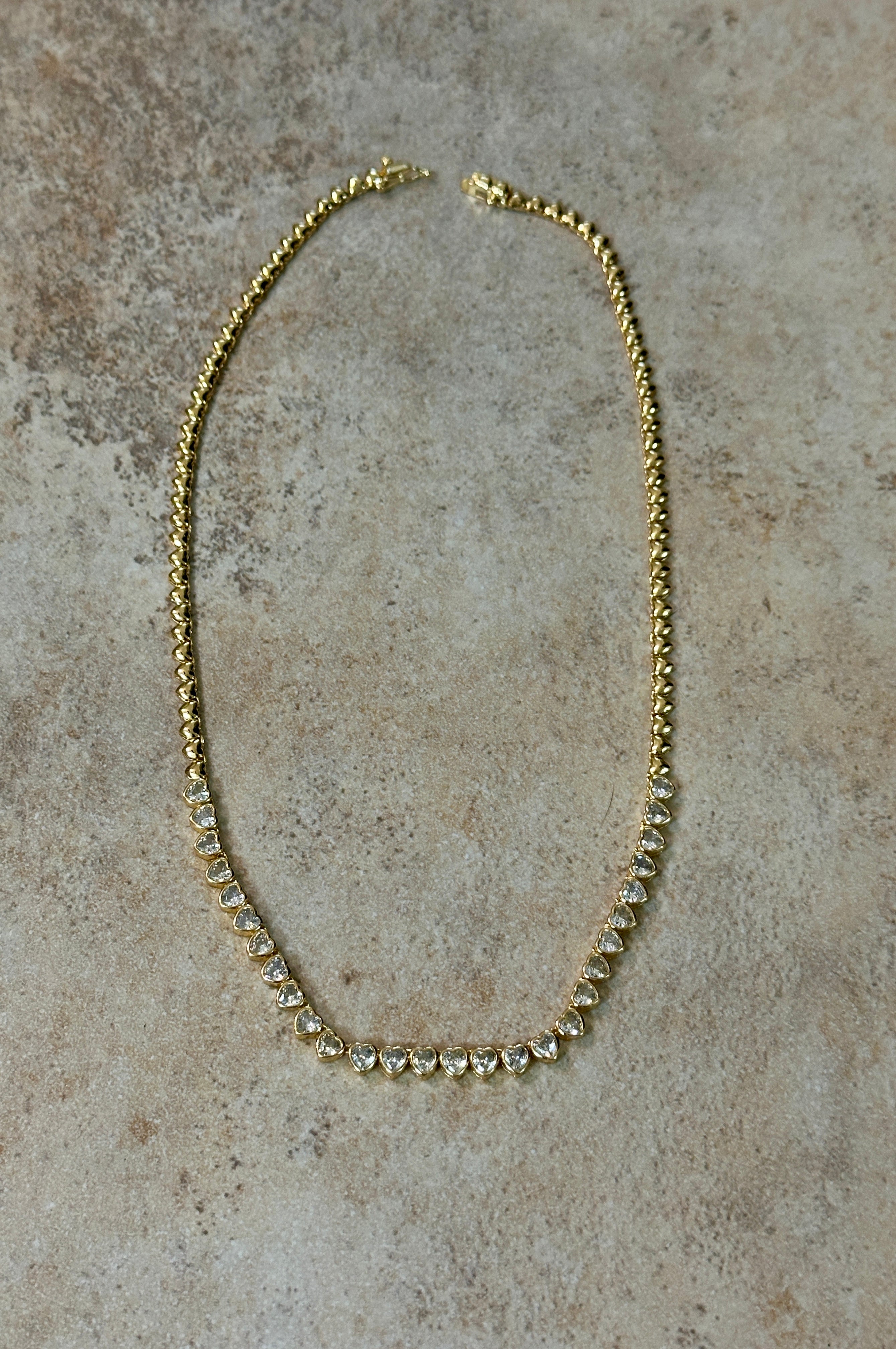 Stephanie Heart CZ Tennis Necklace 14k Gold Plated