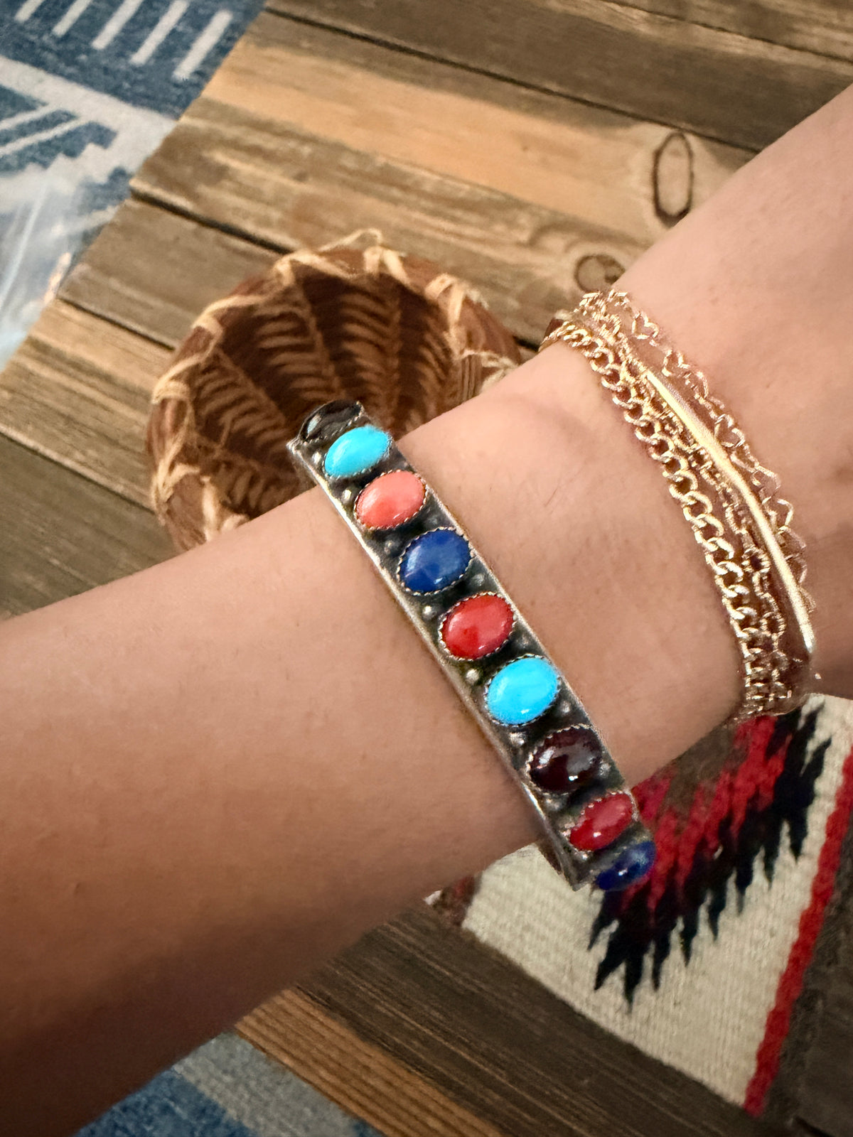 Handcrafted Multi Stone & Sterling Silver Cuff Bracelet