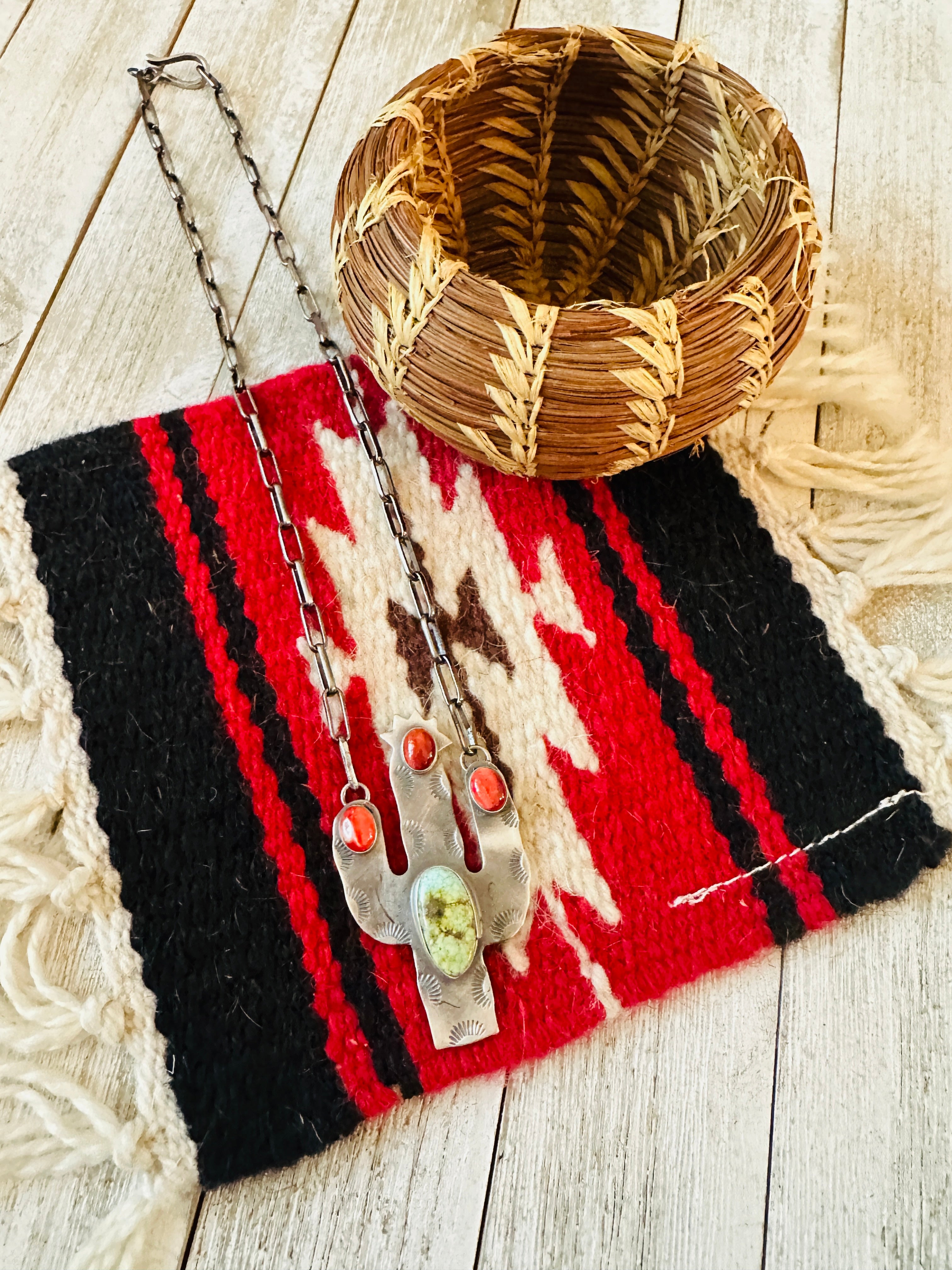 Handcrafted Sterling Silver, Turquoise & Spiny Cactus Necklace