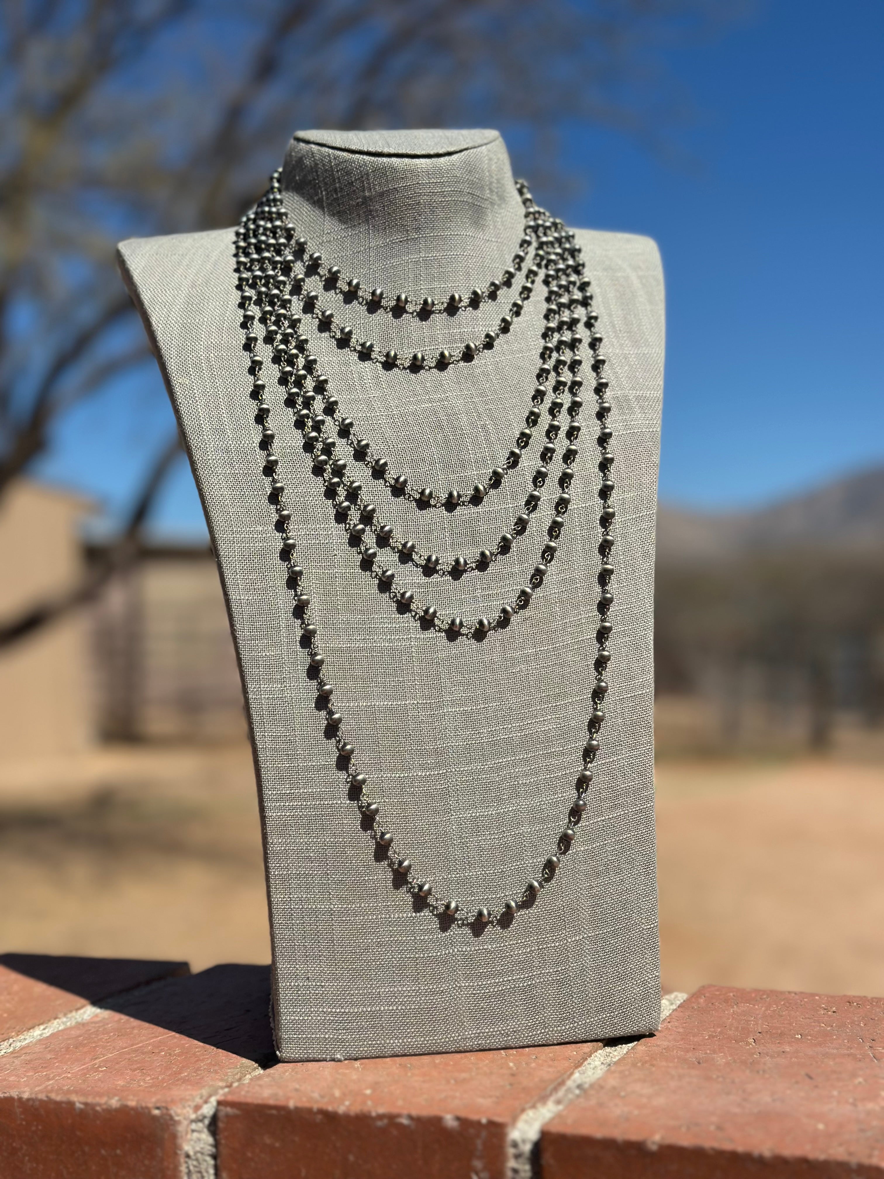 Handcrafted Sterling Silver 6mm Rosary Beaded Necklaces 144"