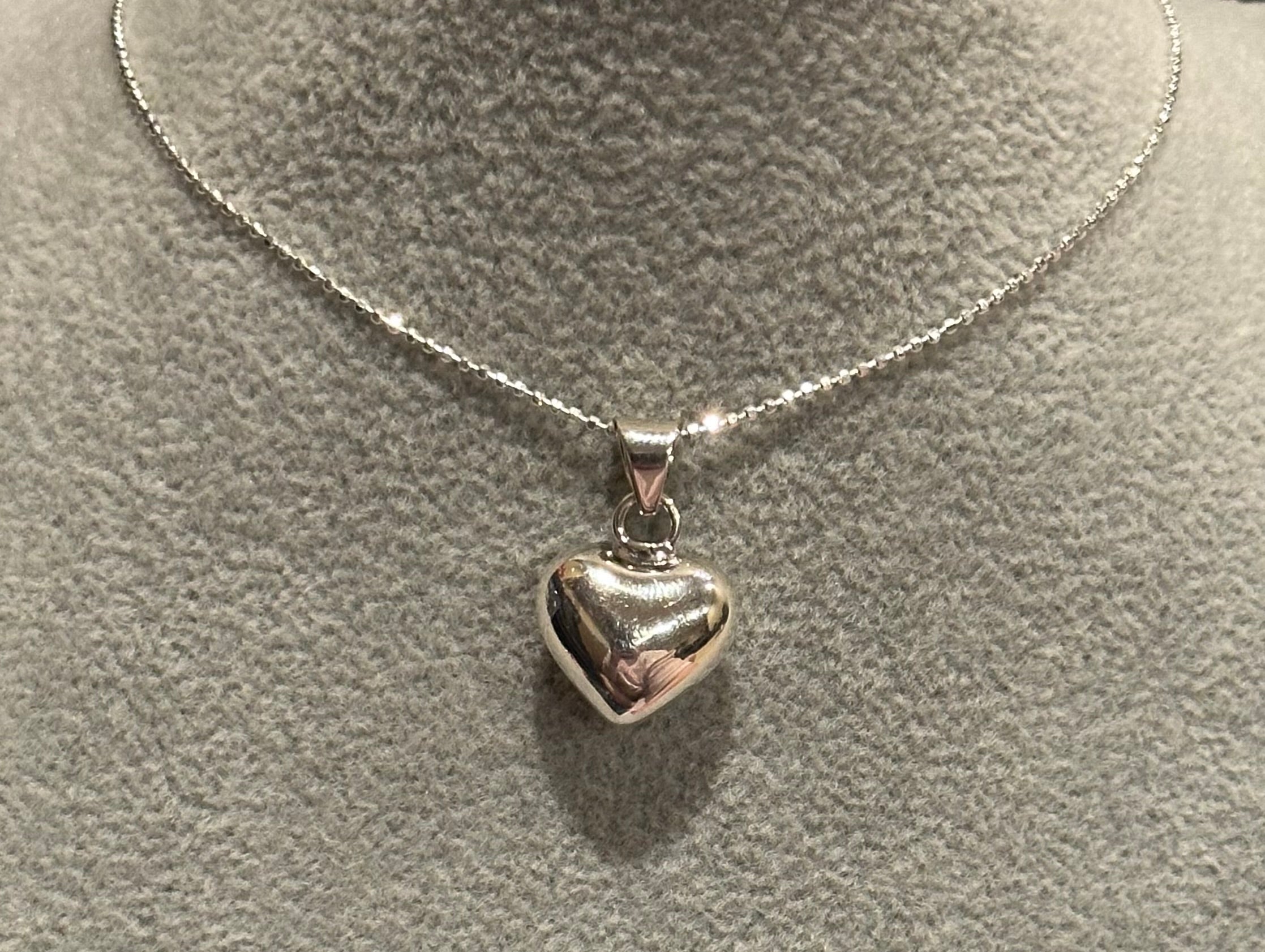 Large Puffed Heart Pendant Sterling Silver Necklace