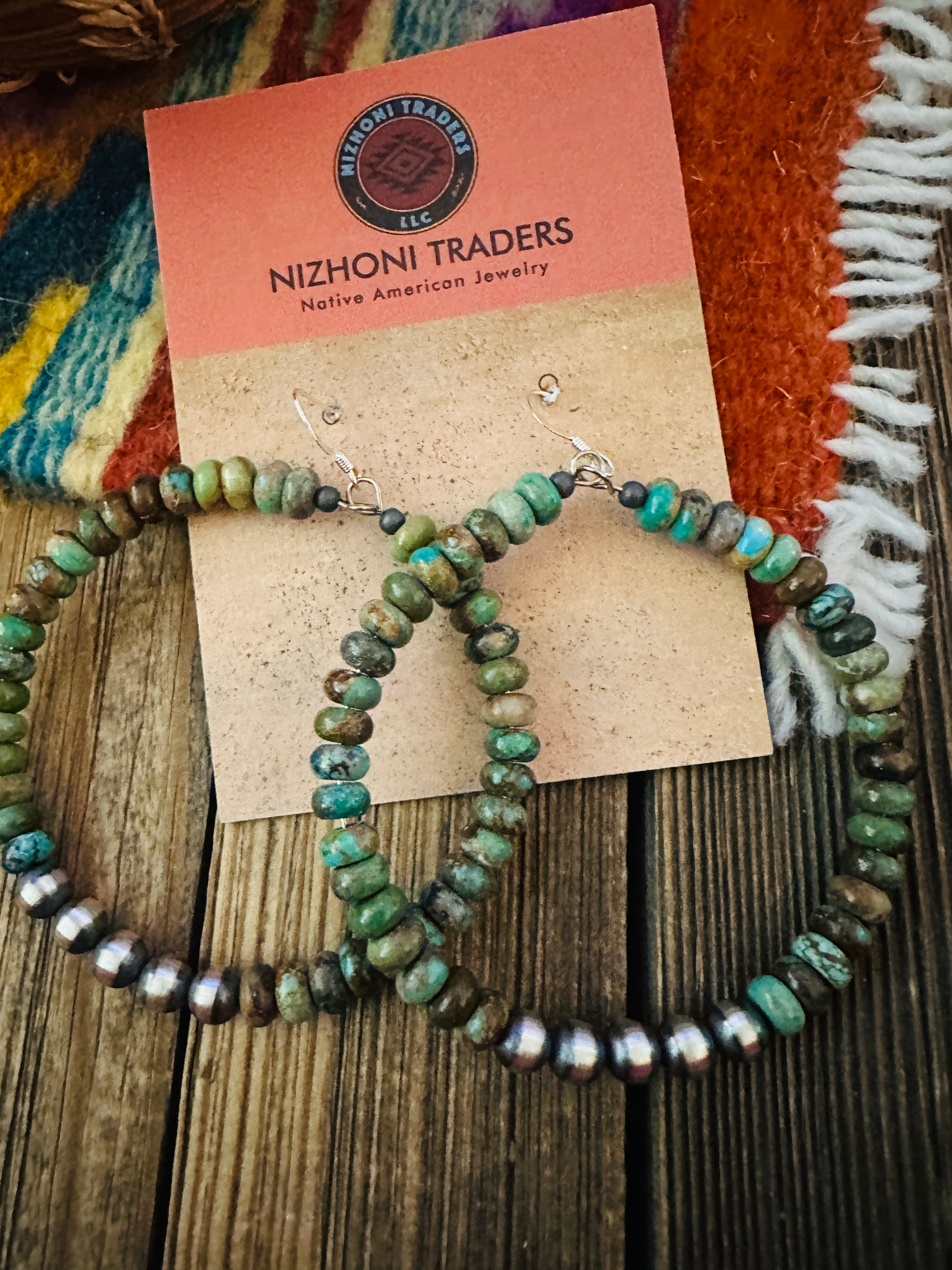 Handcrafted Turquoise & Sterling Silver Beaded Dangle Hoop Earrings