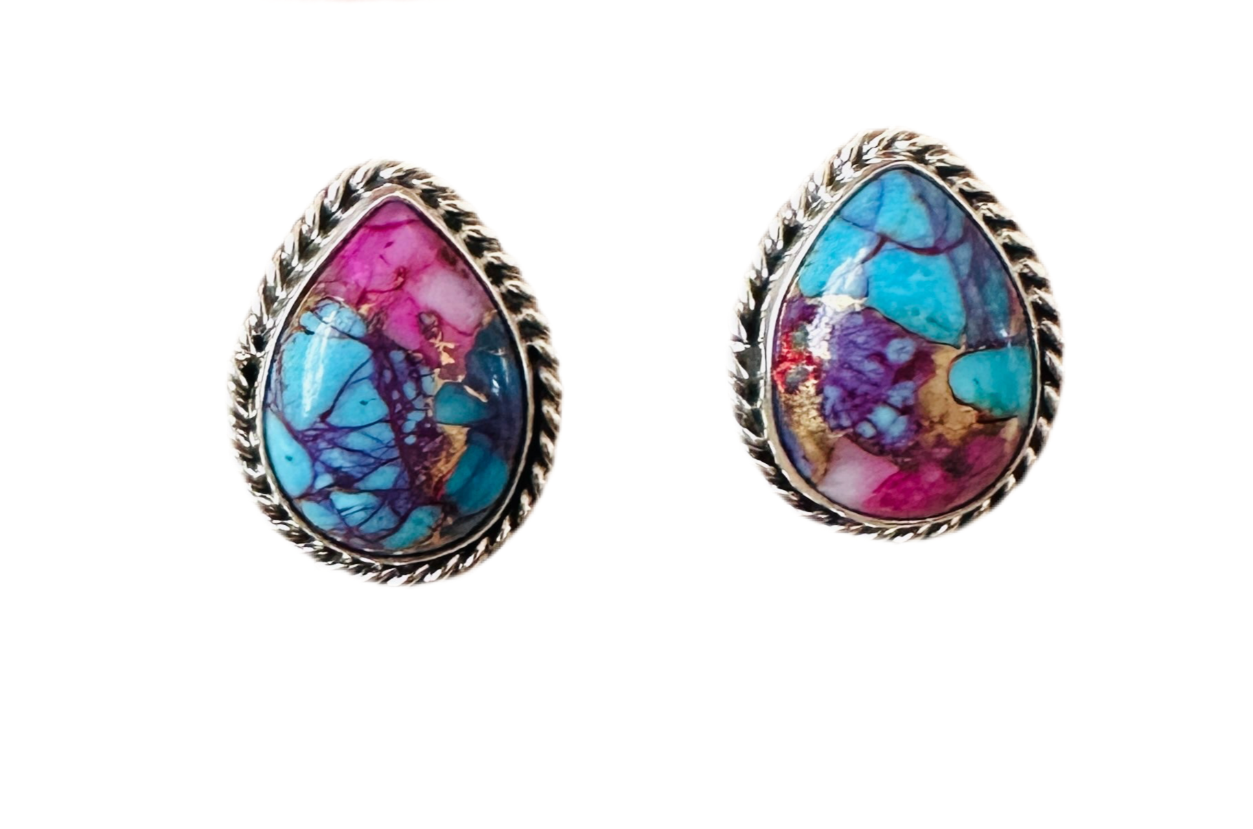 Handcrafted Pink Dream Mojave and Sterling Silver Teardrop Post Earrings