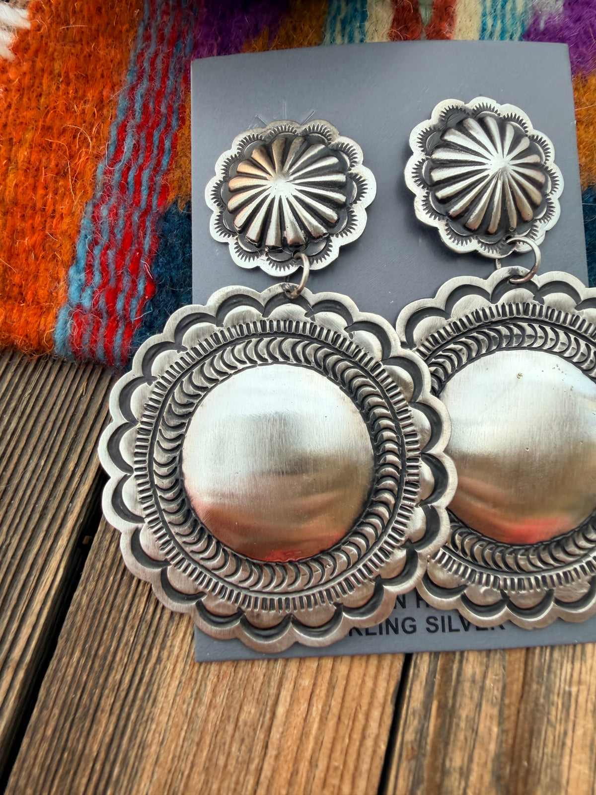 Handcrafted Sterling Silver Concho Dangle Earrings by Leander Tahe