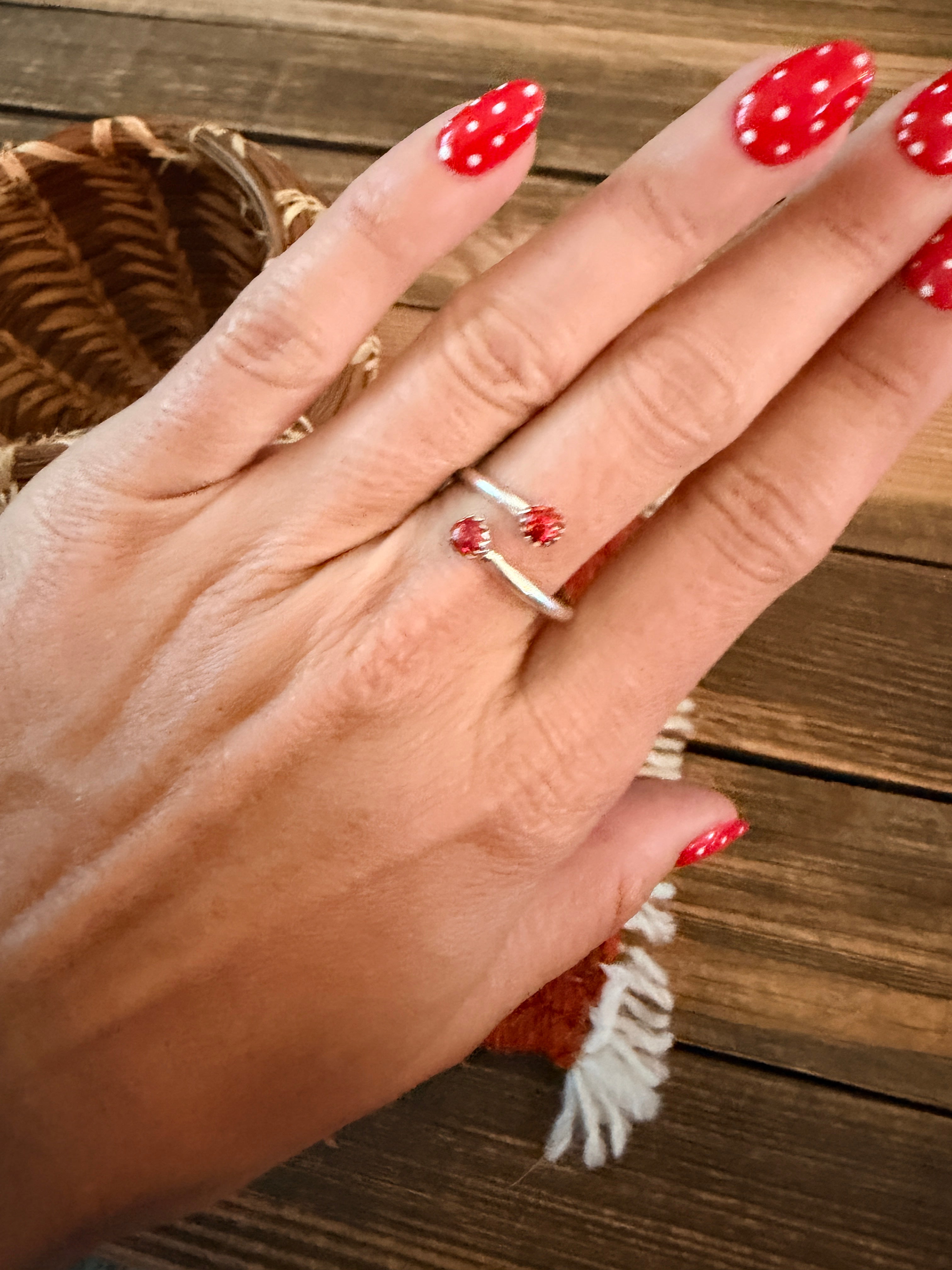 Handcrafted Red Opal & Sterling Silver Adjustable Ring