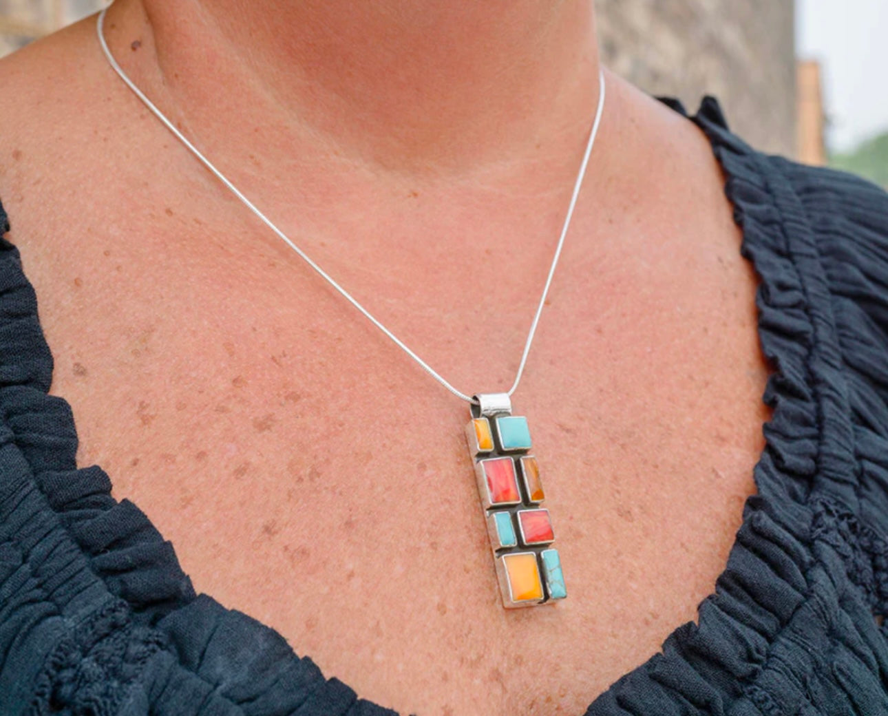 Slim Tejano Mosaic Pendant Necklace