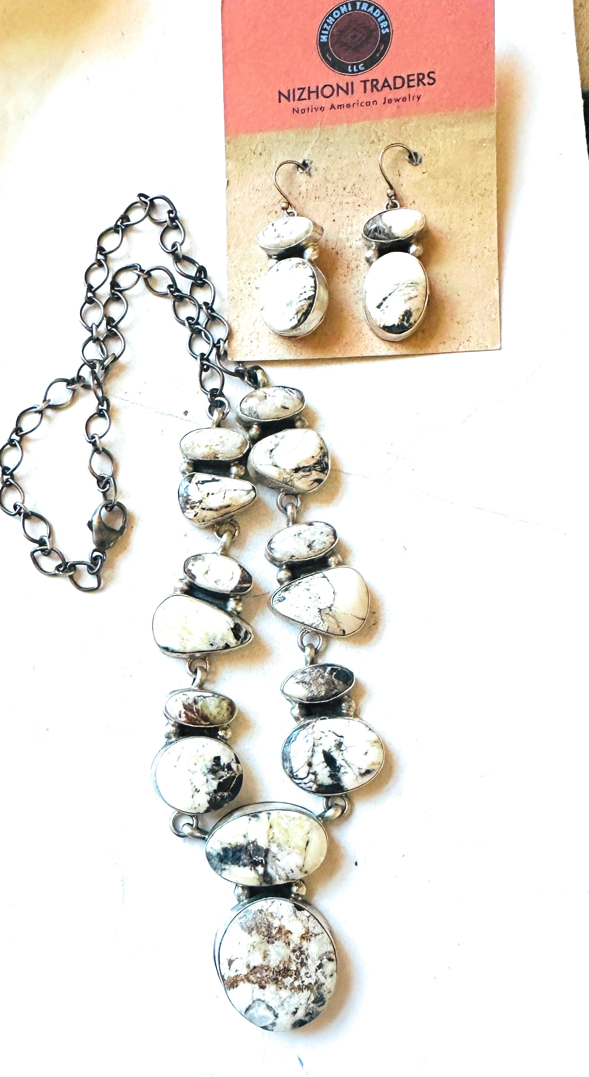 Handcrafted Sterling Silver & White Buffalo Necklace Set by Ella Peter
