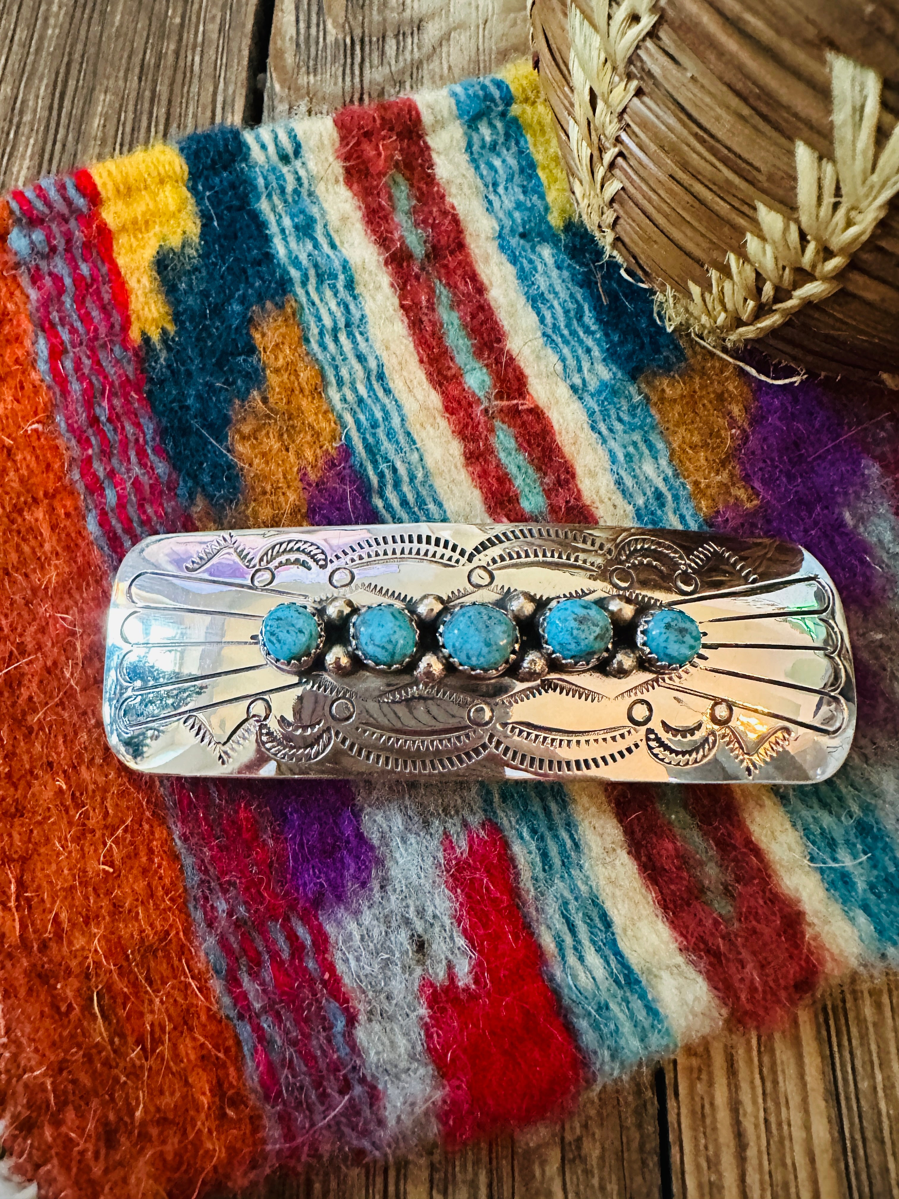 Handcrafted Turquoise & Sterling Silver Concho Hair Barrette