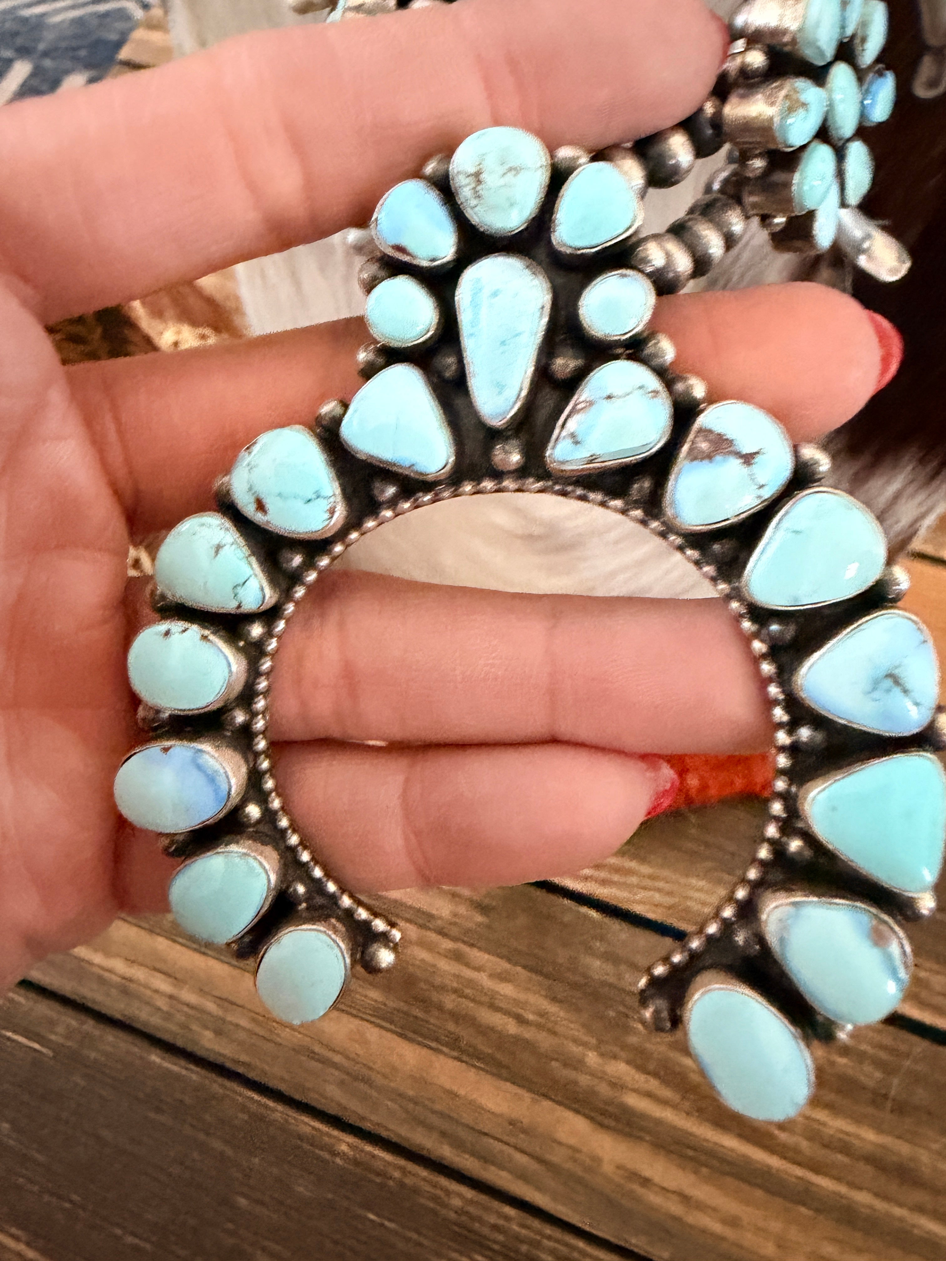 Handcrafted Golden Hills Turquoise & Sterling Silver Beaded Squash Blossom Necklace by Pansy Johnson