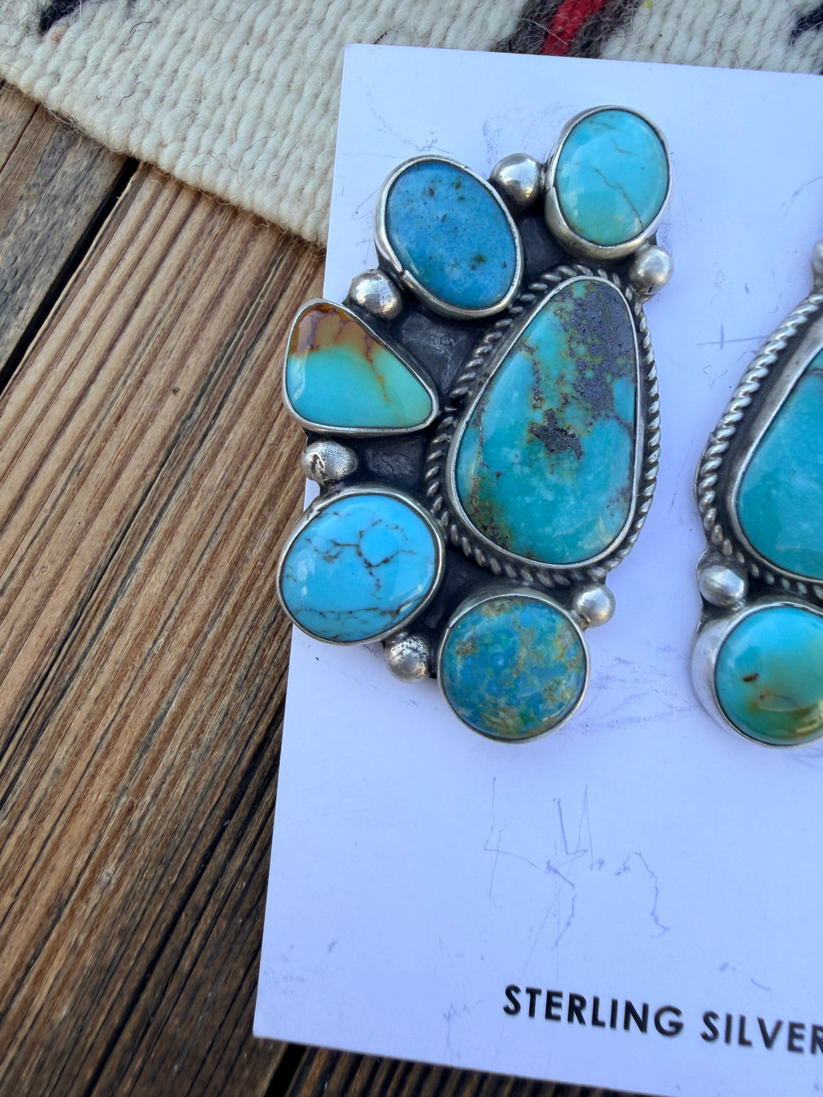 Handcrafted Turquoise & Sterling Silver Cluster Post Earrings by Geraldine James