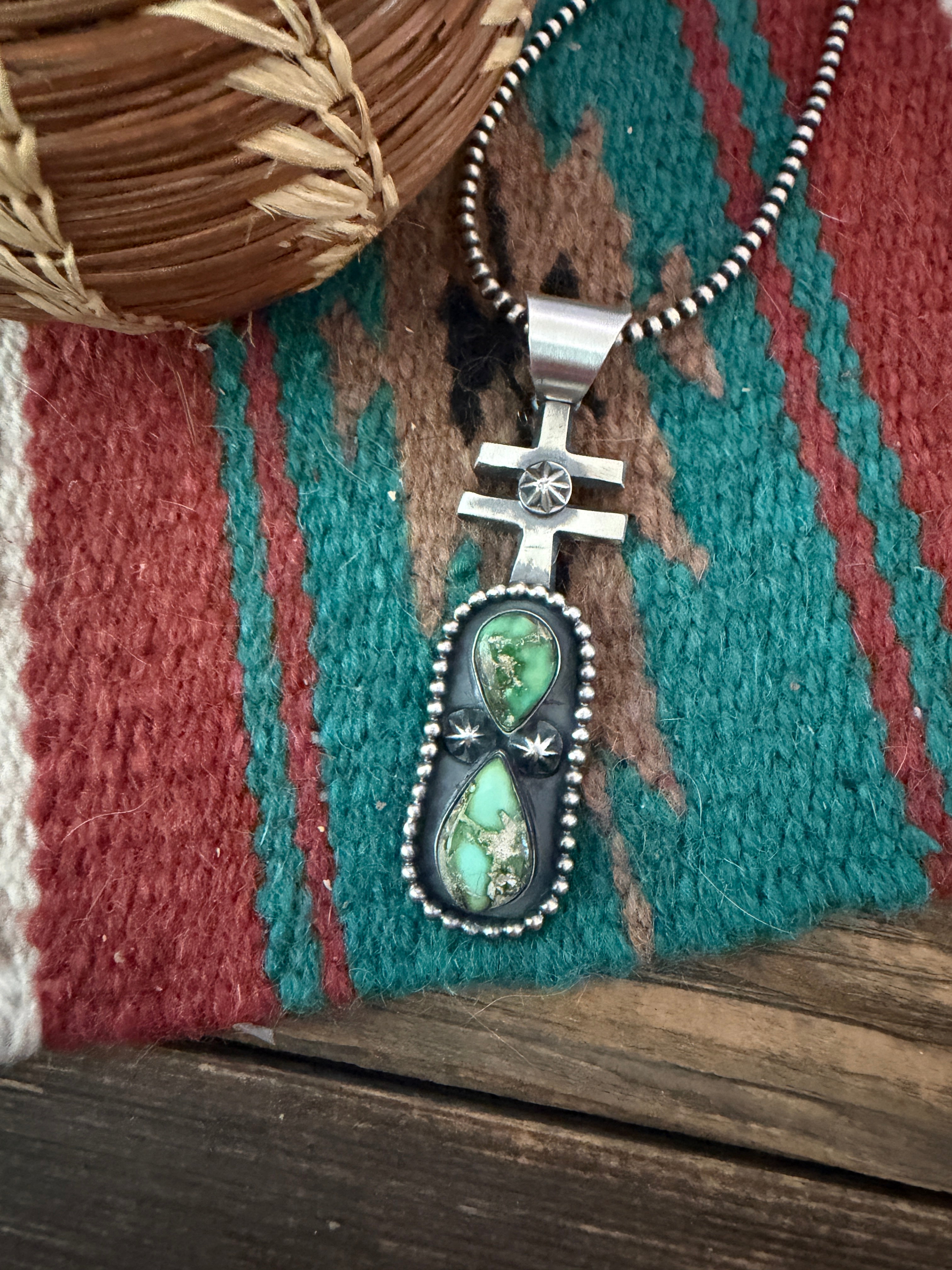 Handcrafted Sterling Silver & Sonoran Gold Turquoise Pendant by Chimney Butte