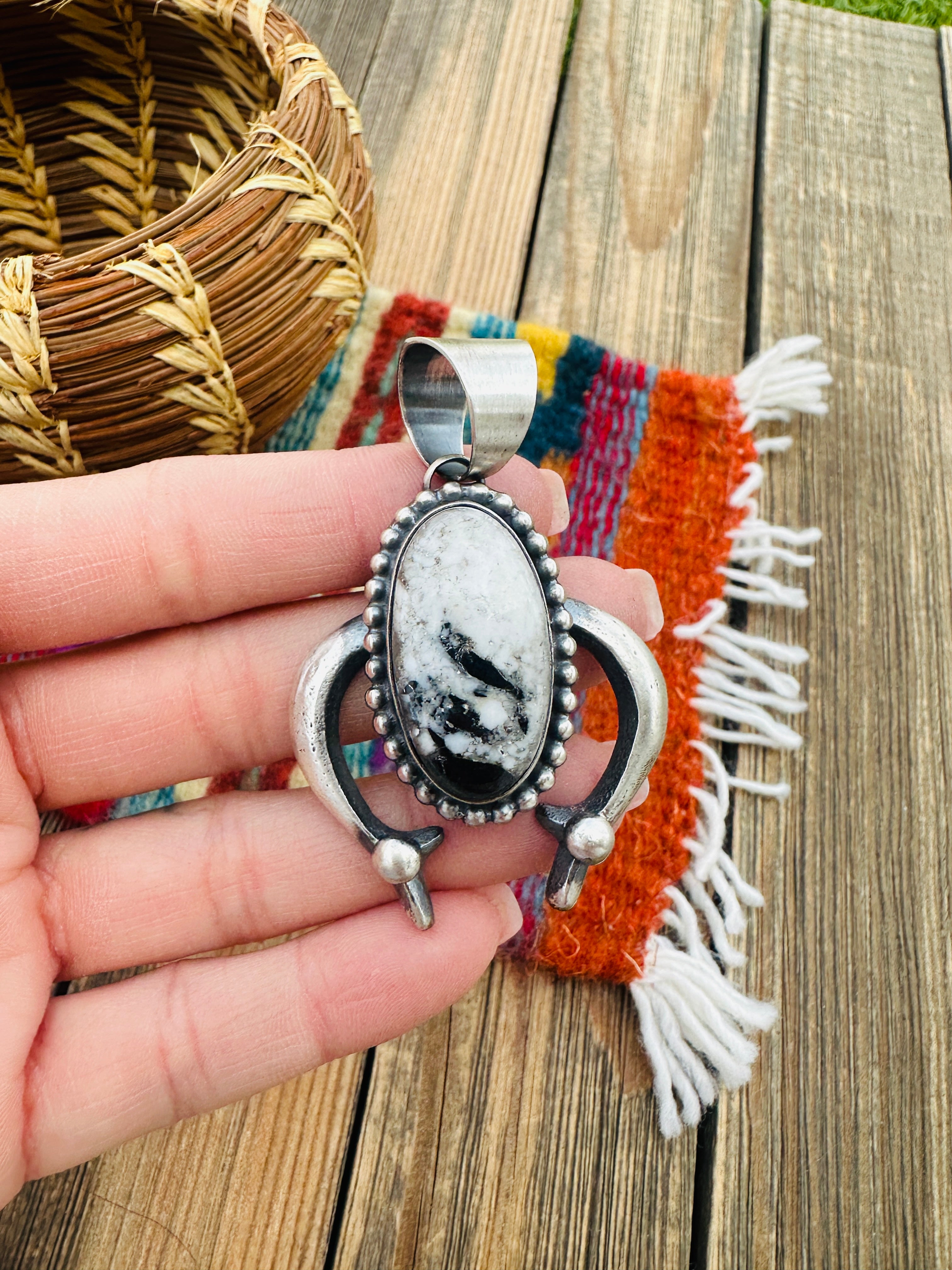 Handcrafted Sterling Silver & White Buffalo Naja Pendant by Chimney Butte