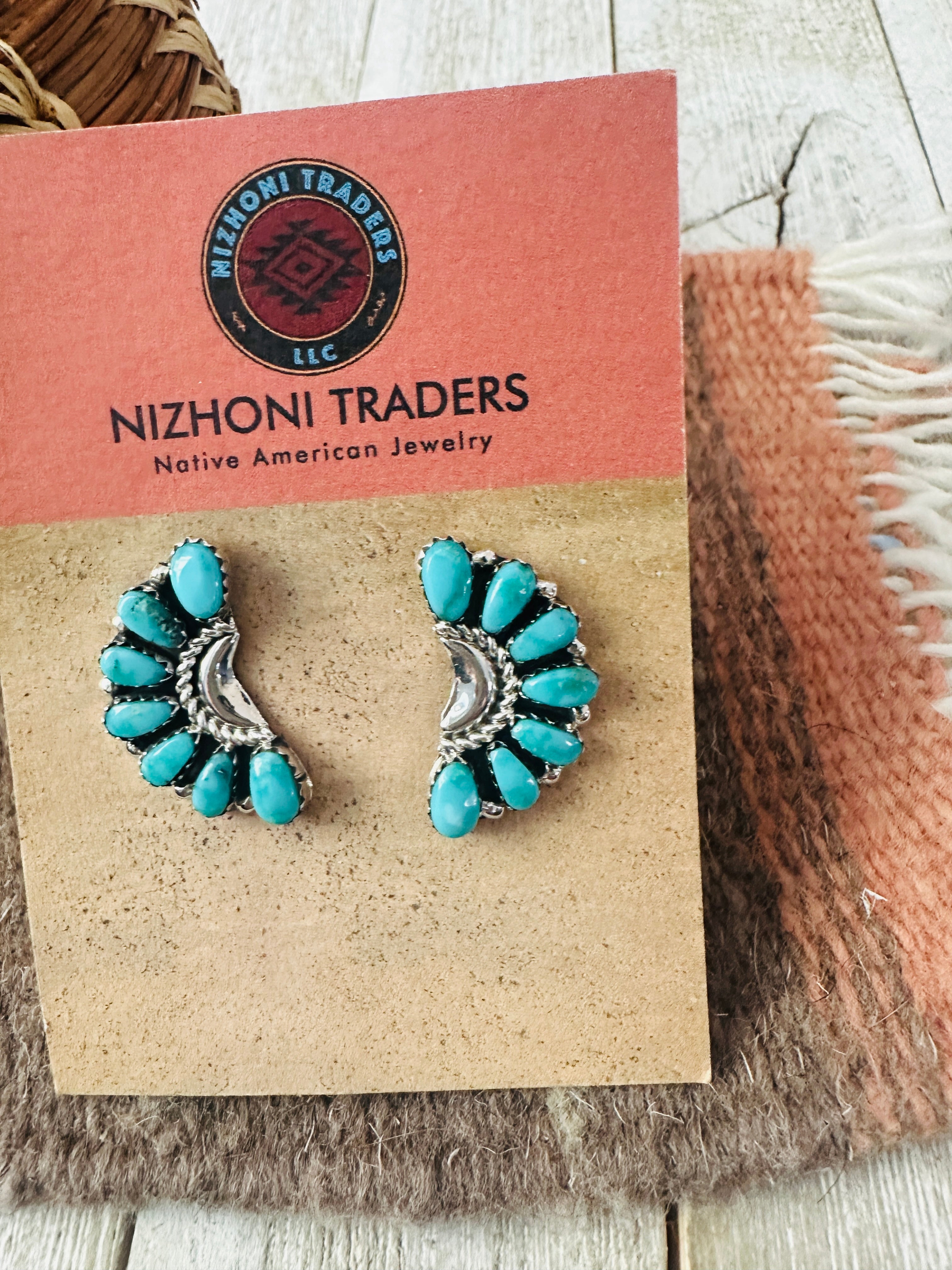 Handcrafted Sterling Silver & Turquoise Cluster Post Earrings
