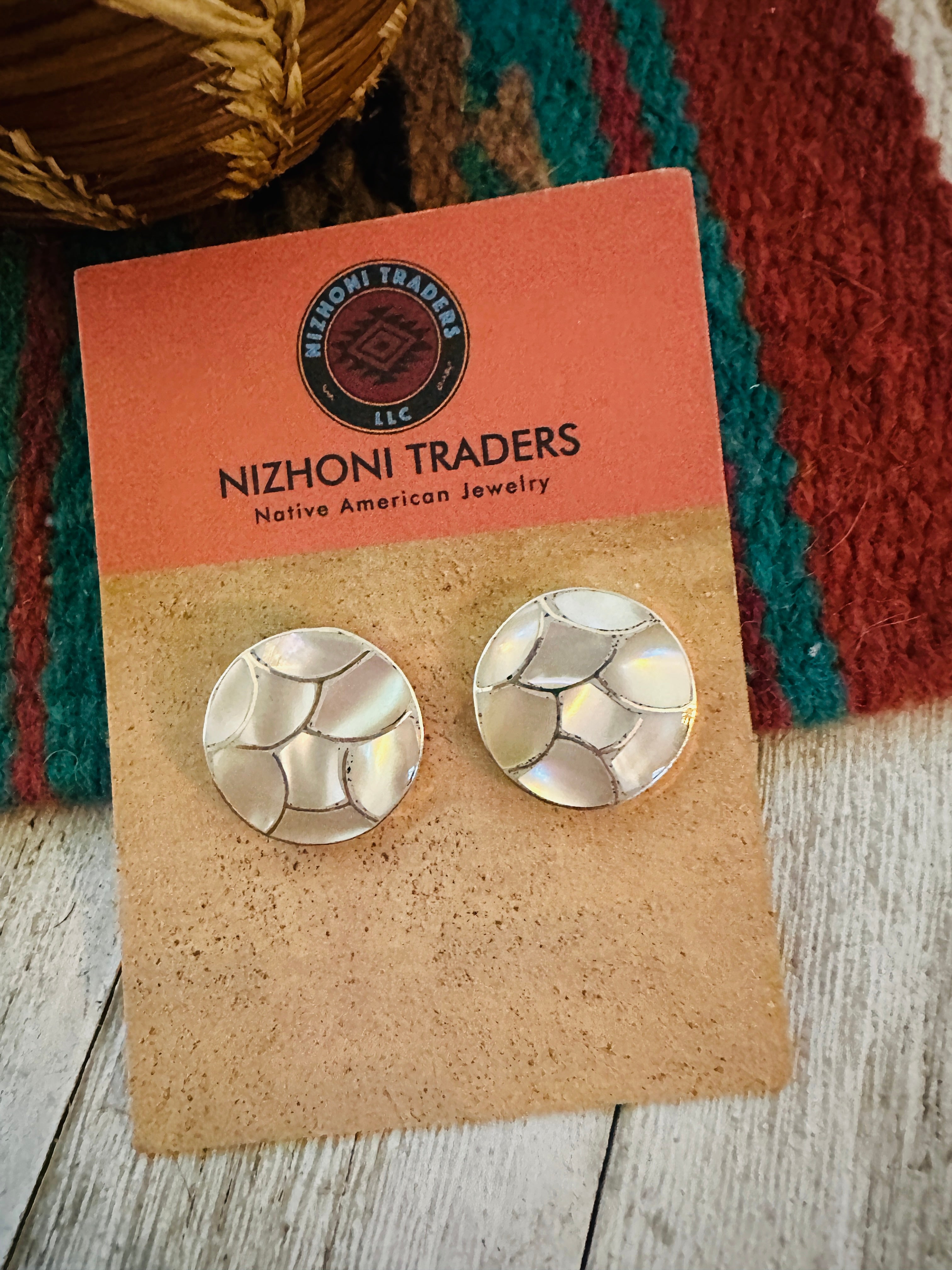 Handcrafted Mother of Pearl & Sterling Silver Inlay Earrings