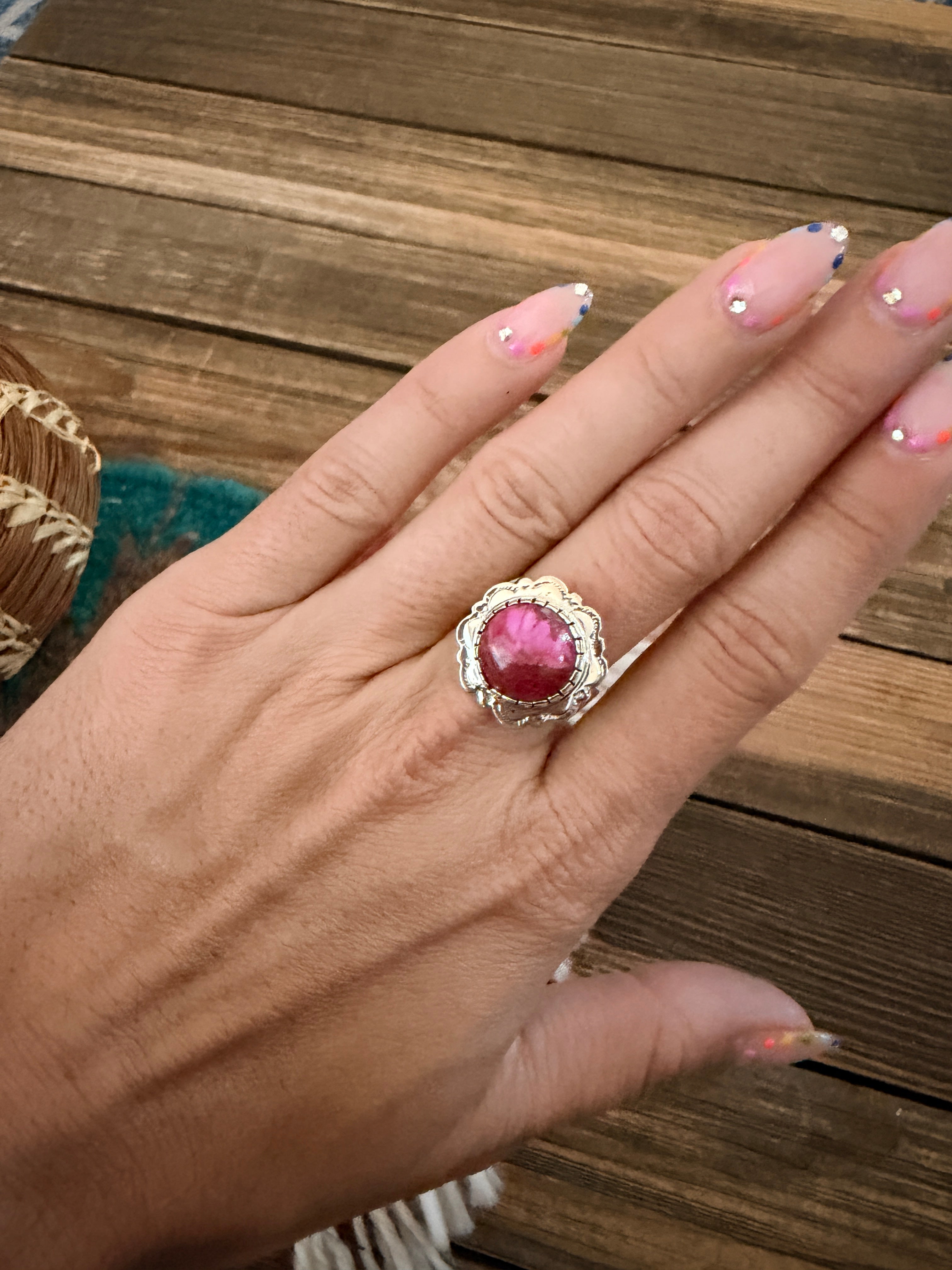 Handcrafted Pink Mojave & Sterling Silver Ring Size 6