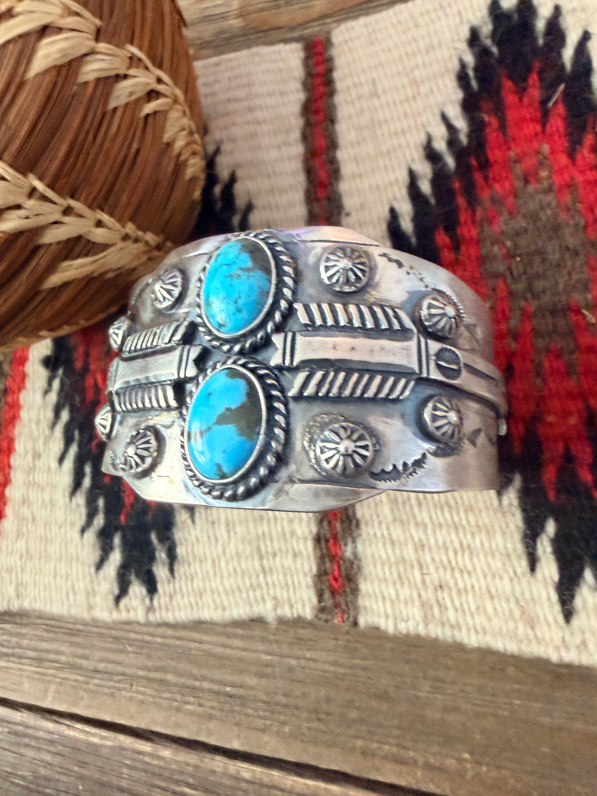 Handcrafted Turquoise & Sterling Silver Arrow Cuff Bracelet by Larry Kaye