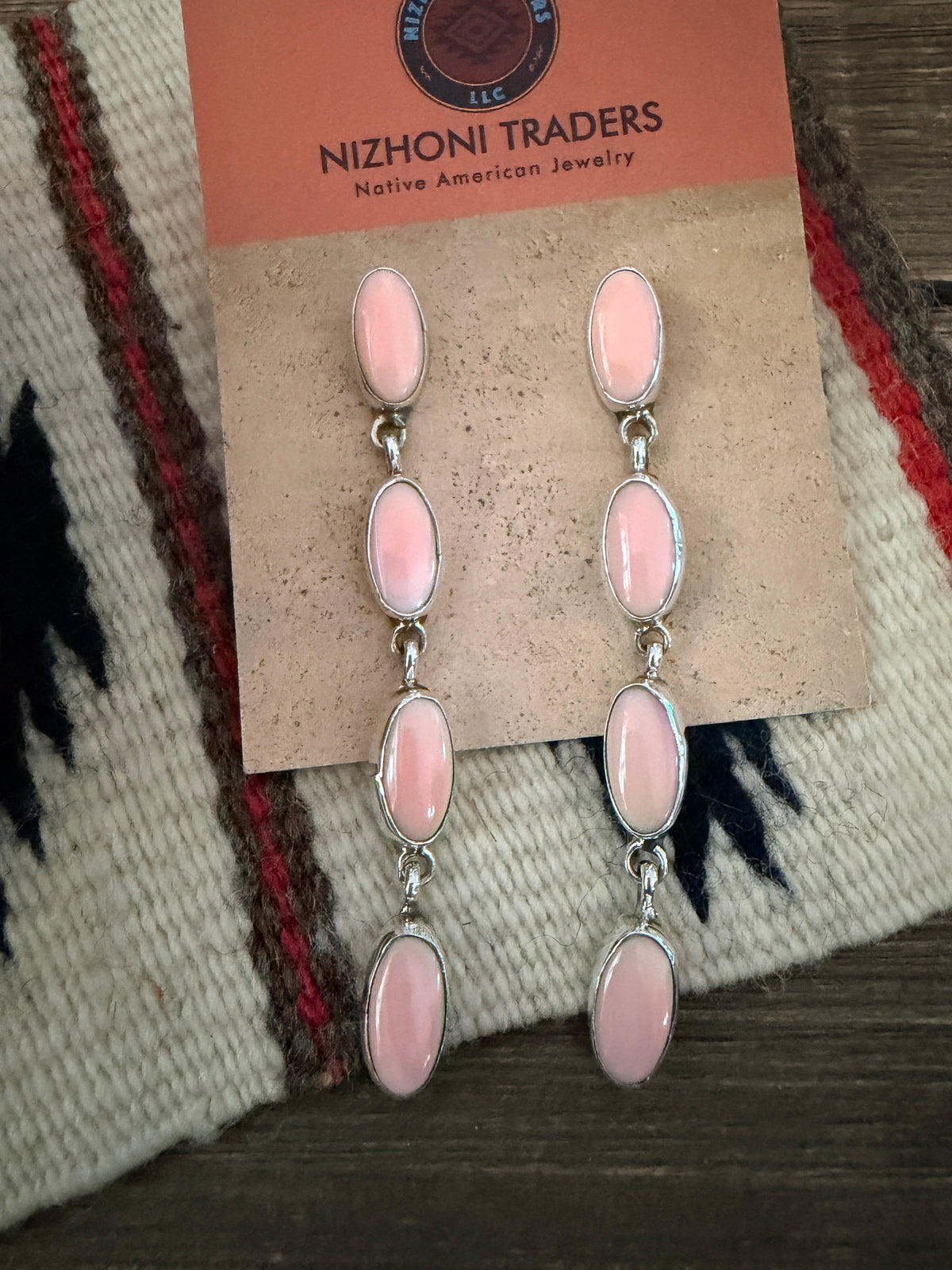 Handcrafted Queen Pink Conch & Sterling Silver Dangle Earrings