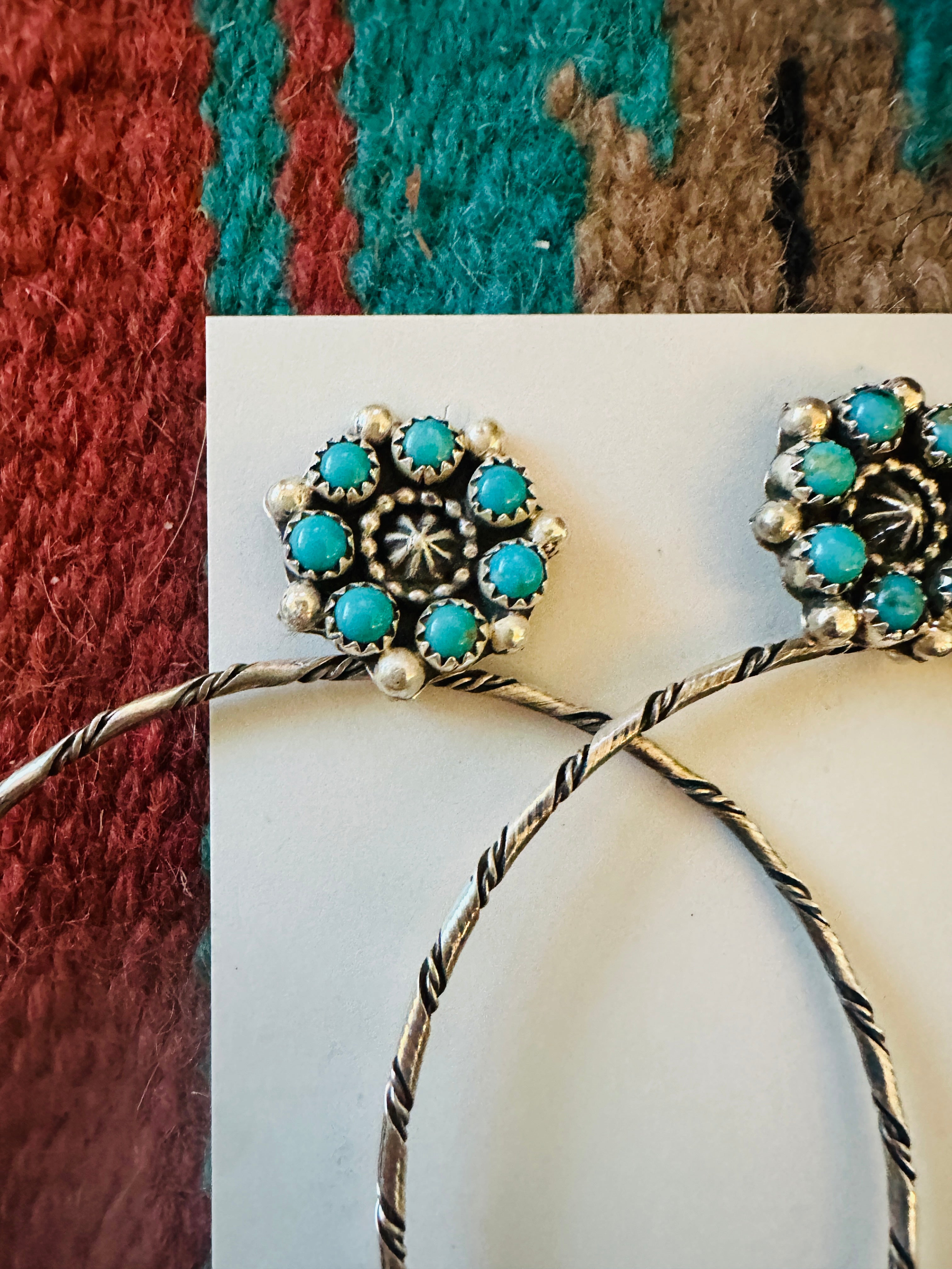 Handcrafted Turquoise and Sterling Silver Cluster Hoop Earrings