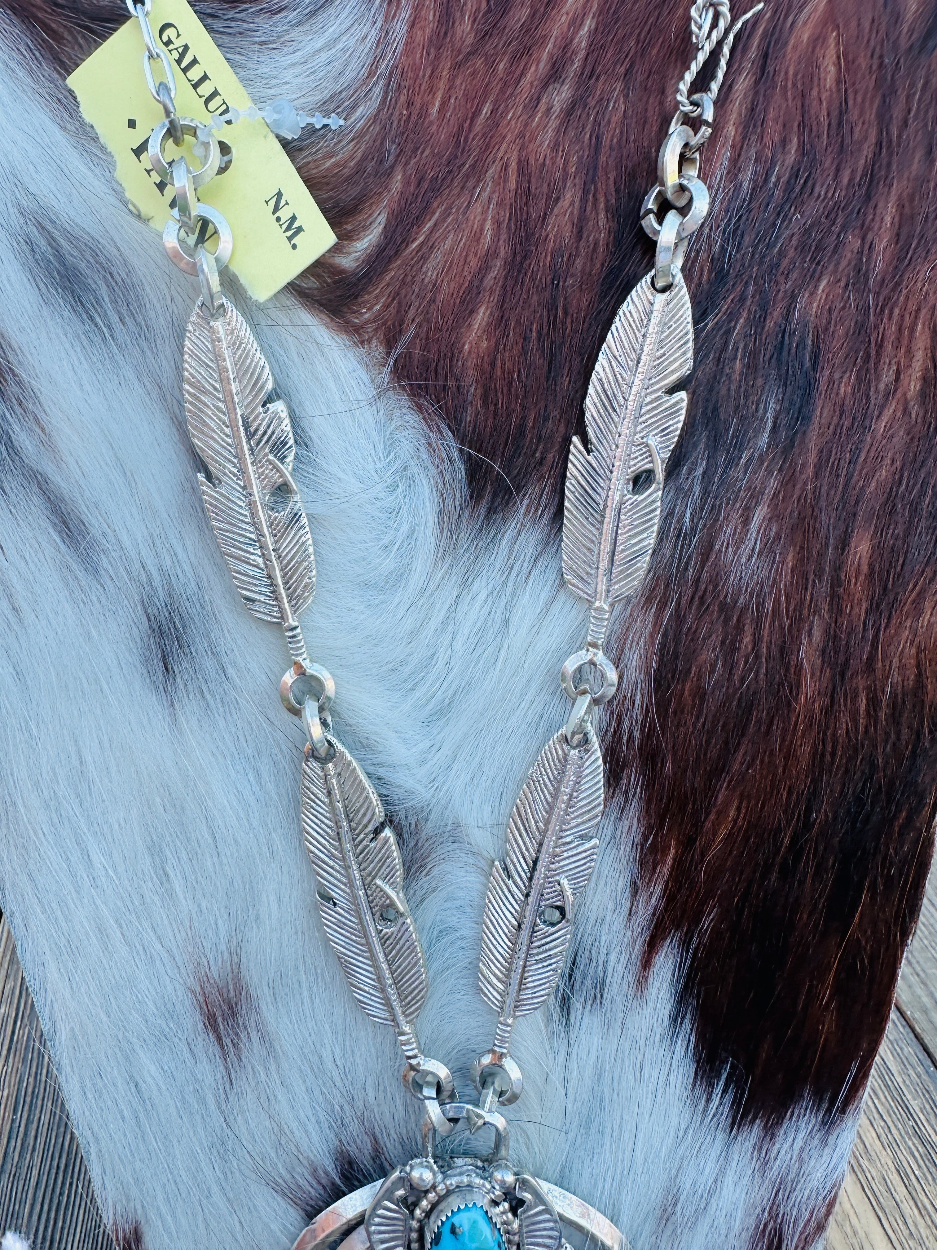 Old Pawn Handcrafted Turquoise & Sterling Silver Feather Naja Necklace