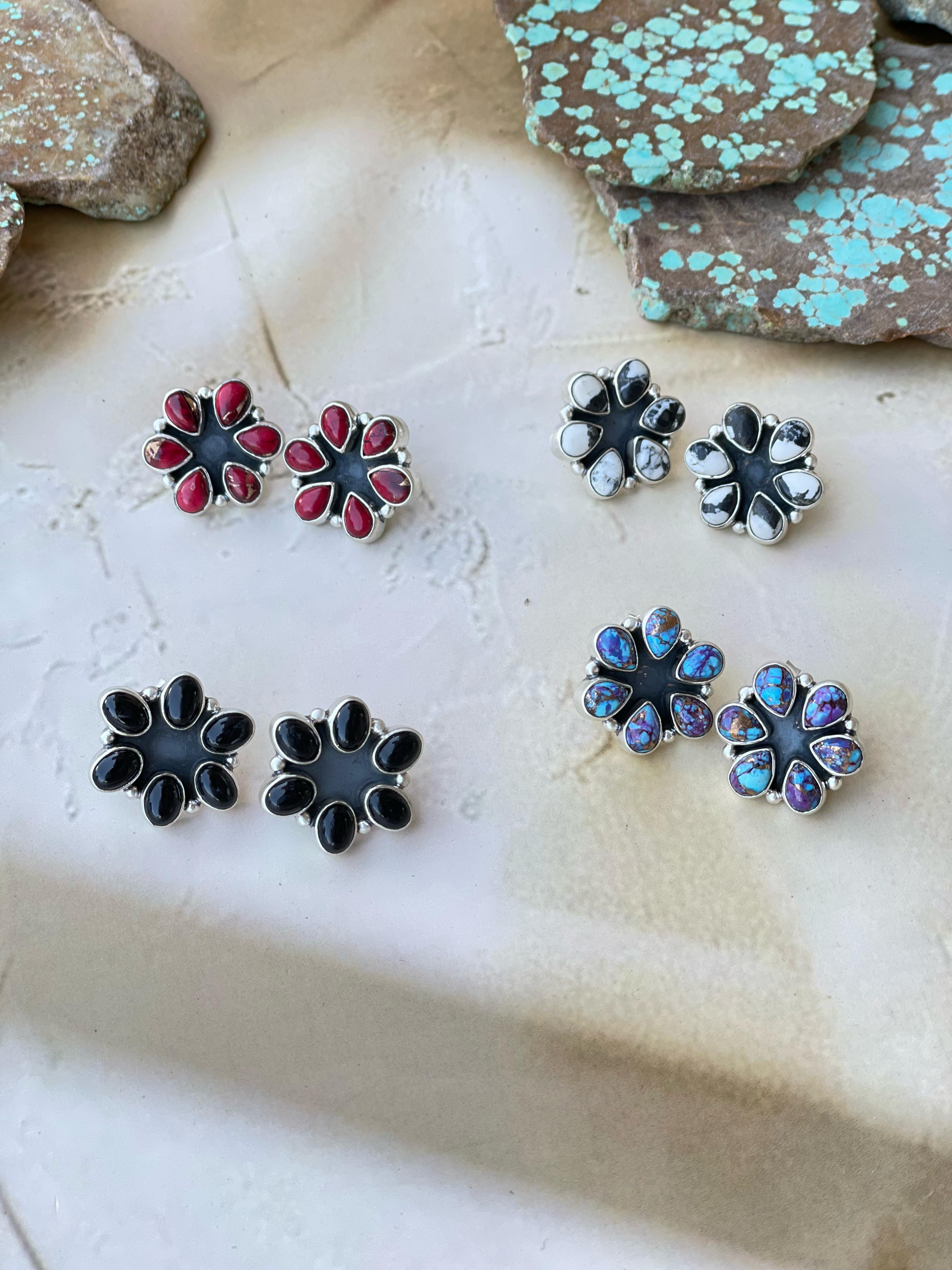 Handmade Sterling Silver 6 Stone Post Earring