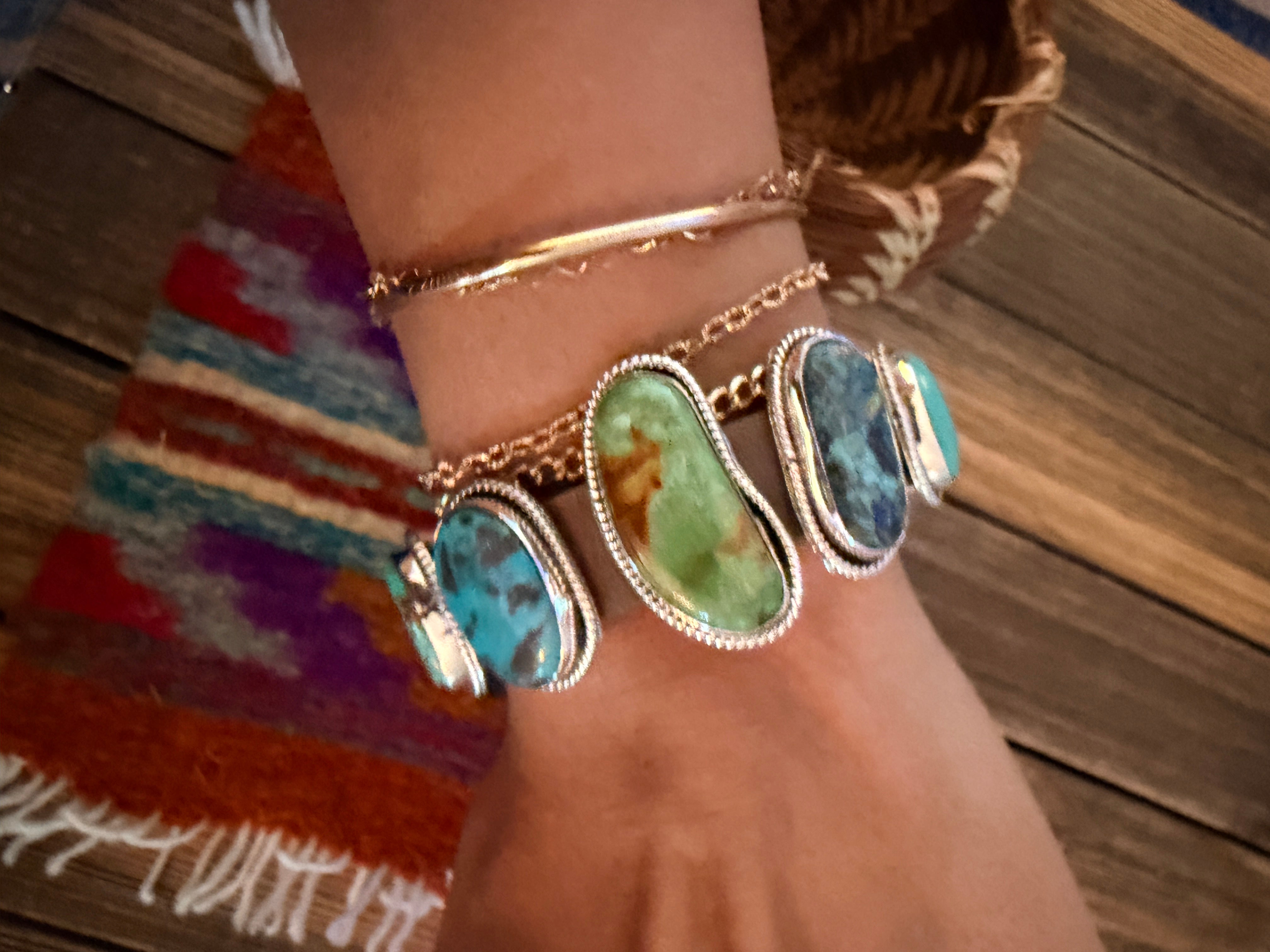 Handcrafted Multi Turquoise & Sterling Silver Leather Bracelet