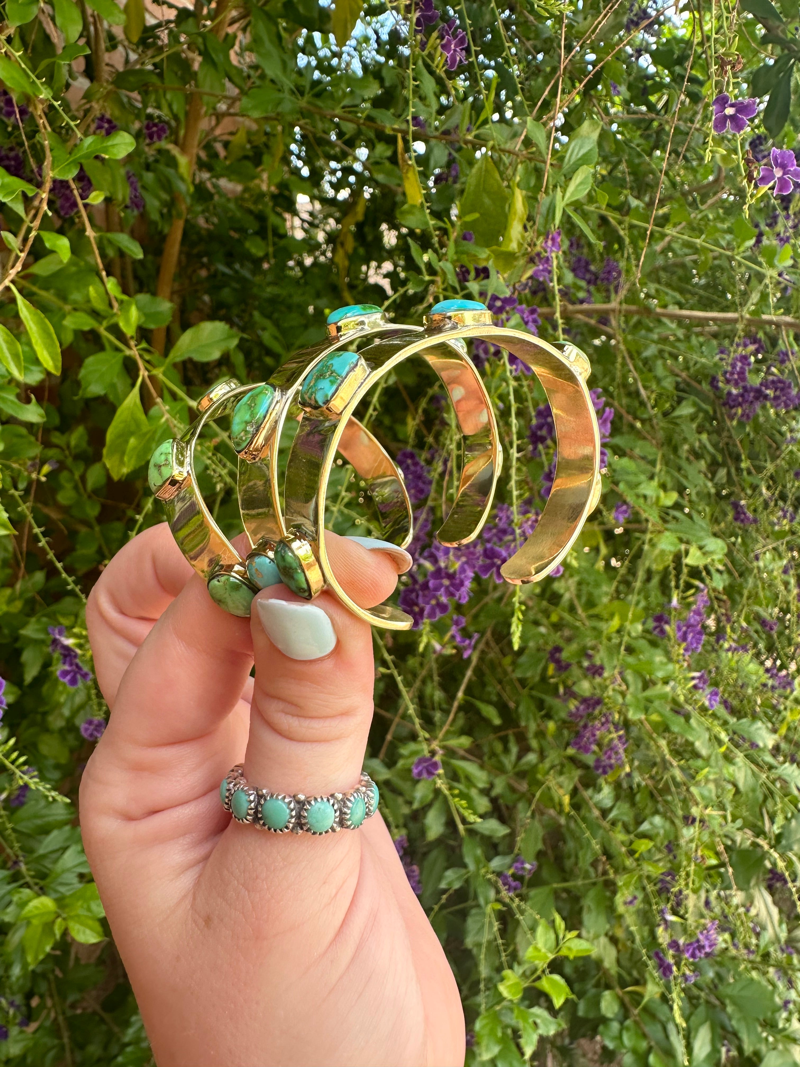 “The Golden Collection” Summerhaven Handmade Natural Sonoran Turquoise Gold Plated Bracelet Cuff