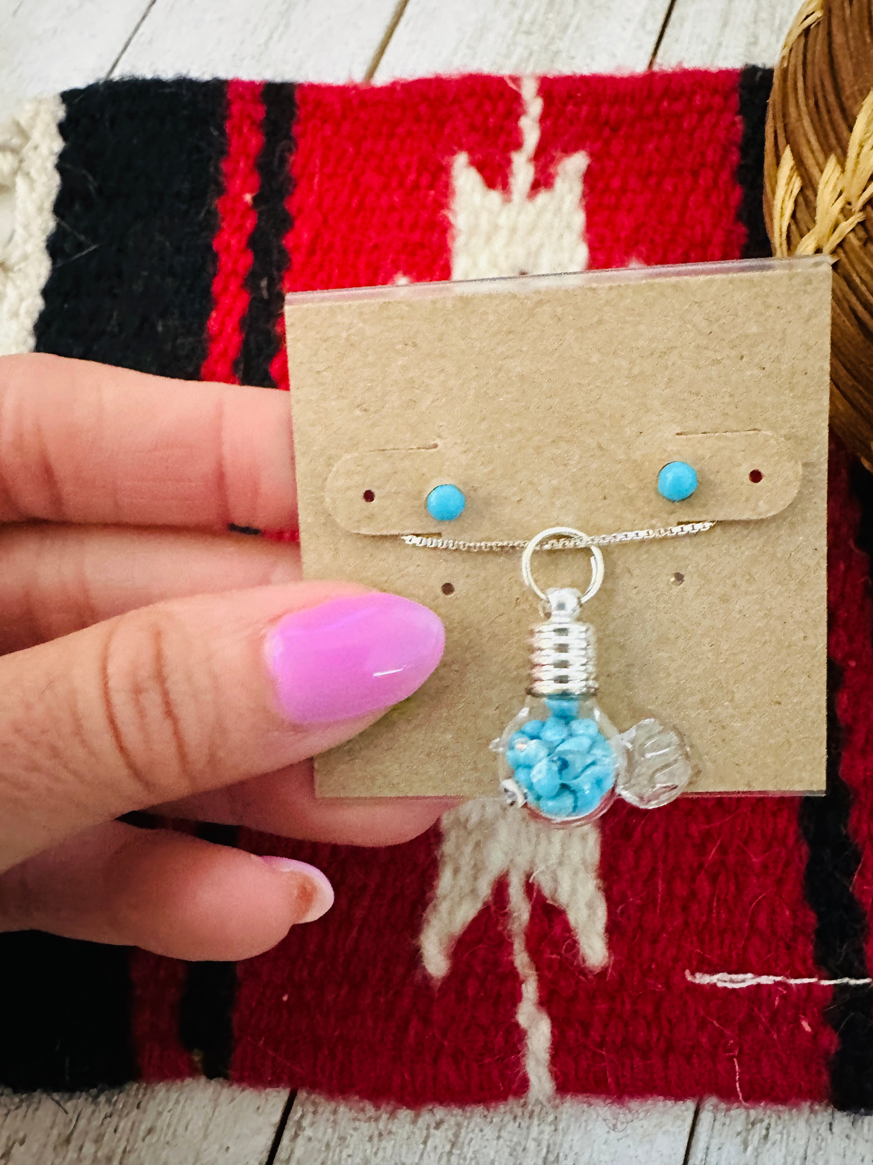 Handcrafted Sleeping Beauty Turquoise & Sterling Silver Fish Necklace Set