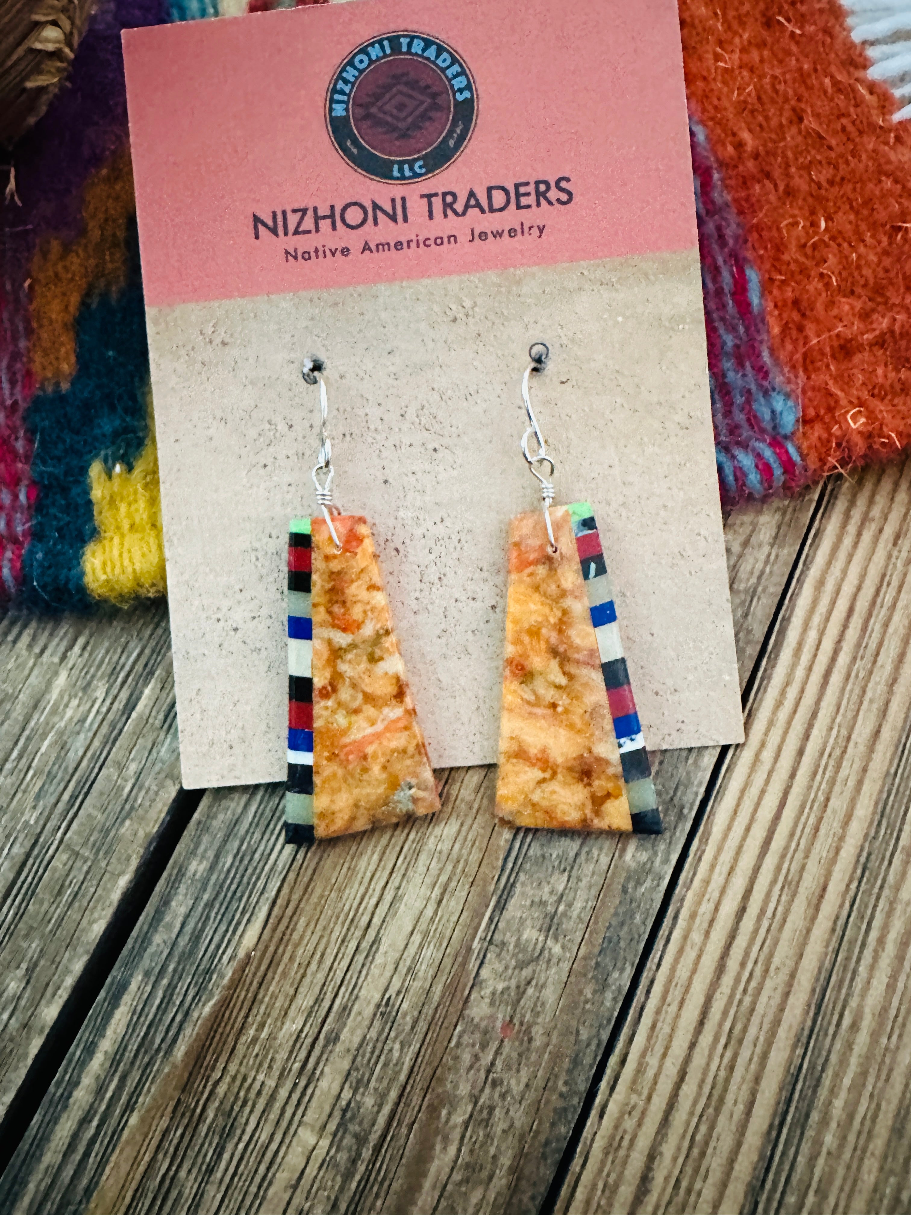 Handcrafted Multi Stone Inlay Slab Dangle Earrings