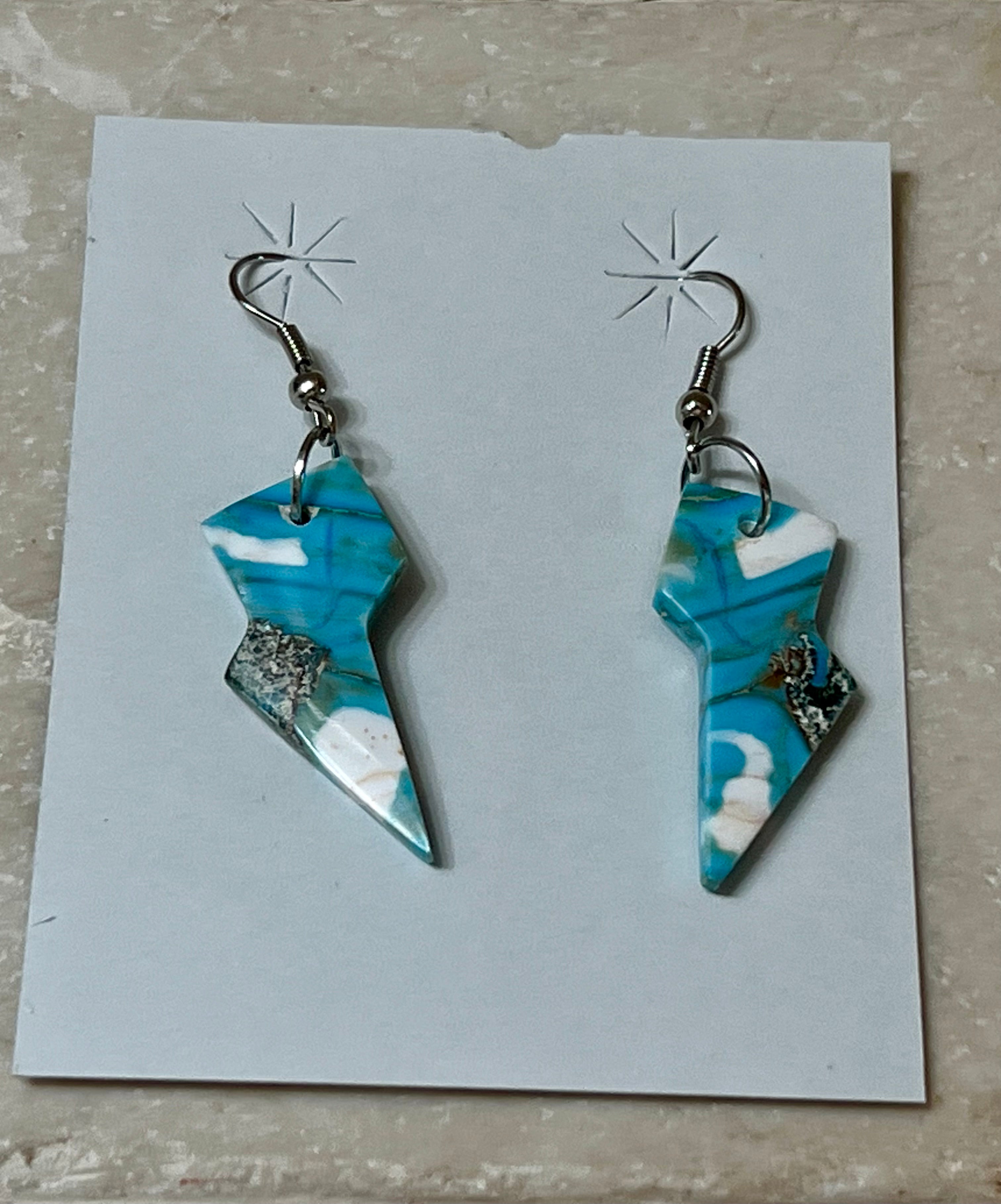 Handcrafted Turquoise & Sterling Silver Lightning Bolt Slab Earrings
