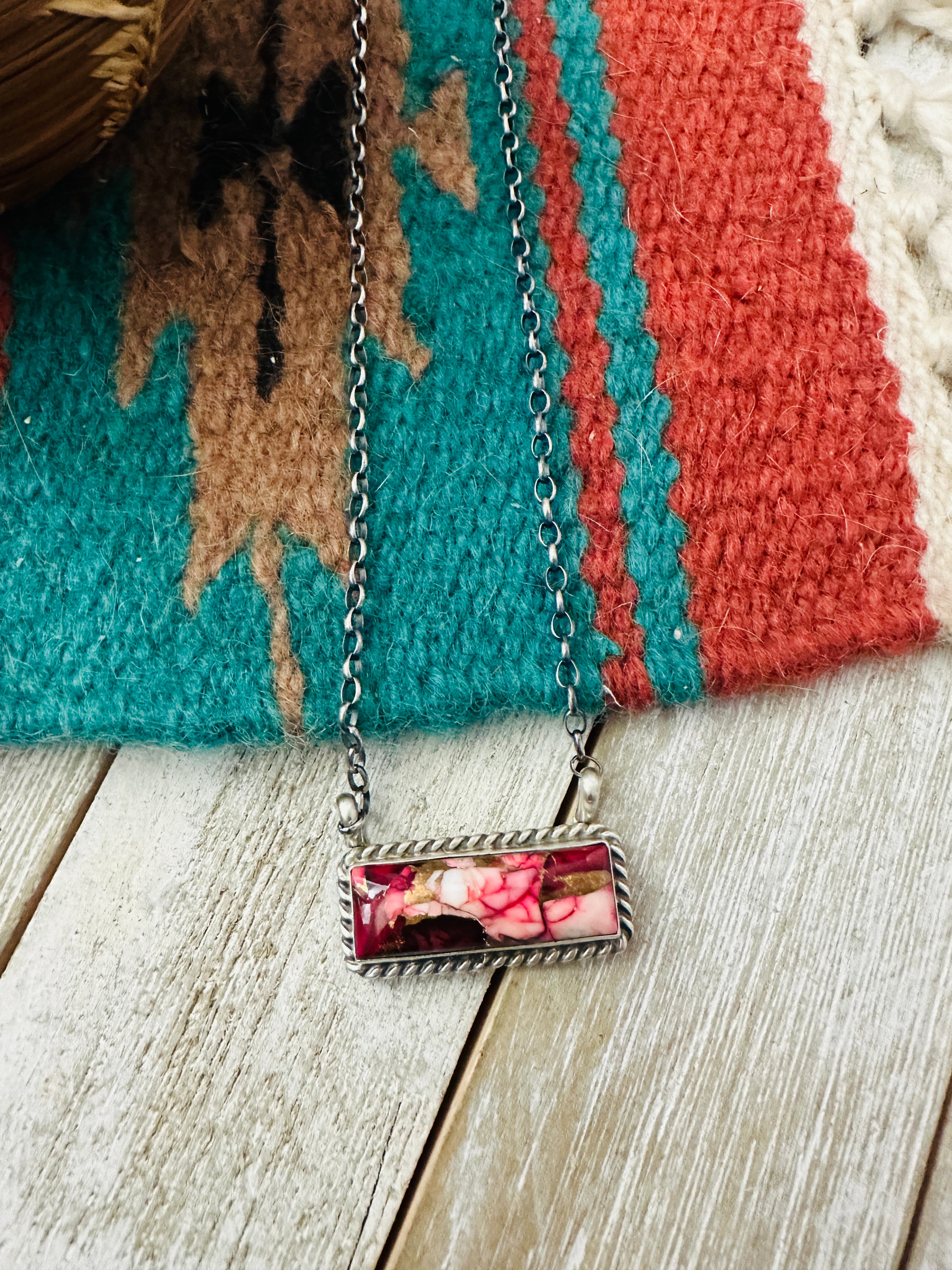 Handcrafted Rose Dahlia & Sterling Silver Bar Necklace