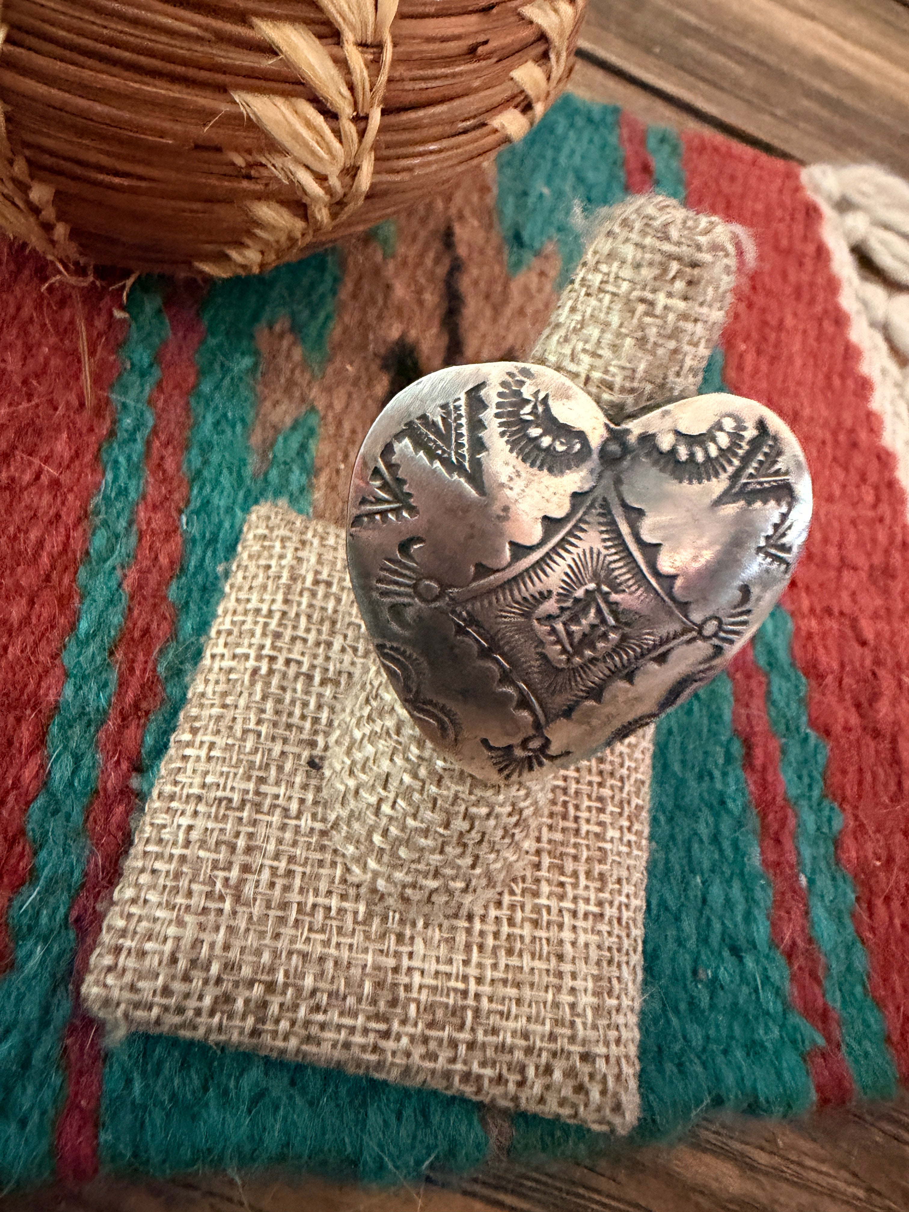 Handcrafted Sterling Silver Adjustable Heart Concho Ring by Vincent Platero