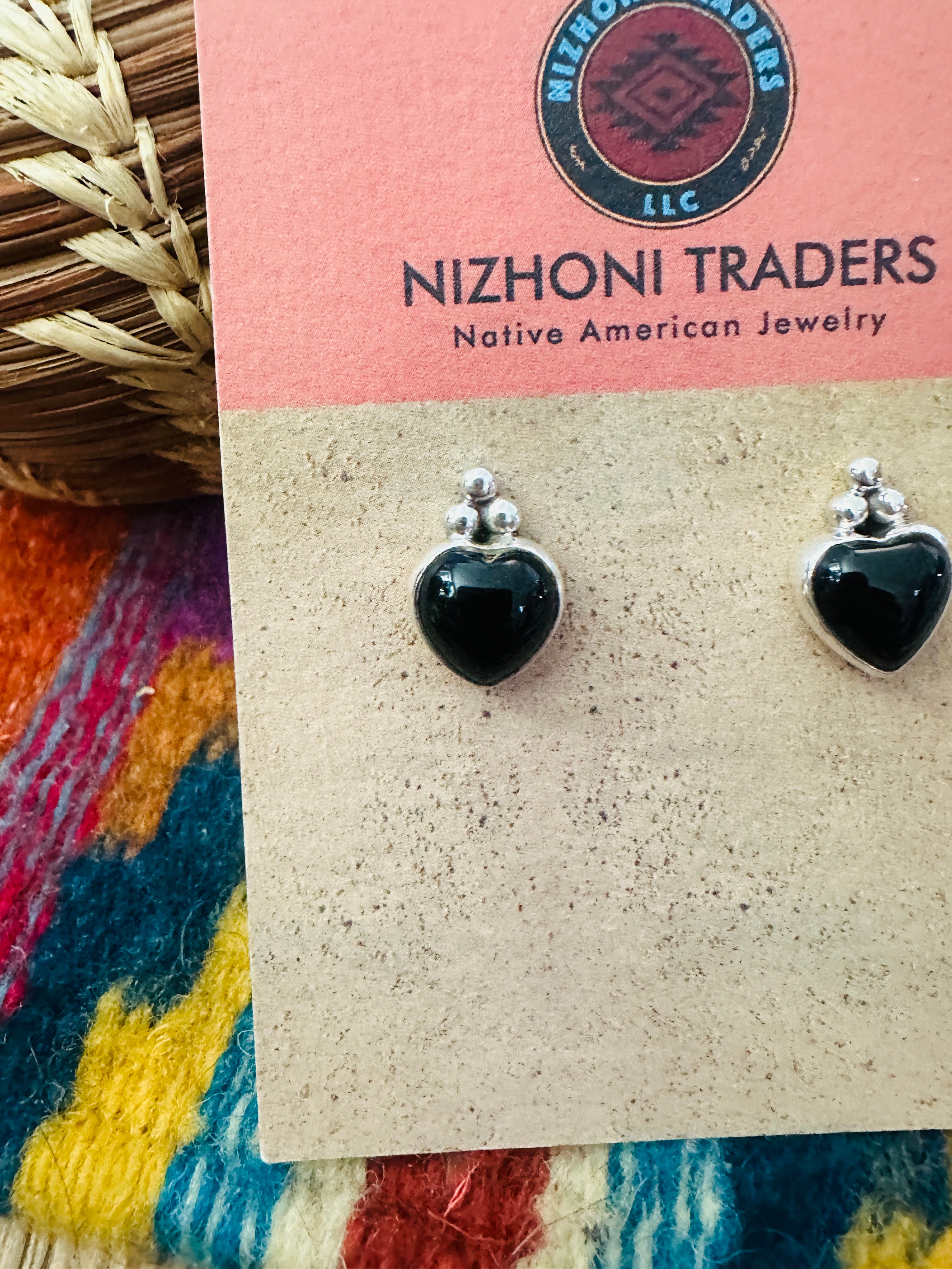 Handcrafted Black Onyx & Sterling Silver Heart Stud Earrings