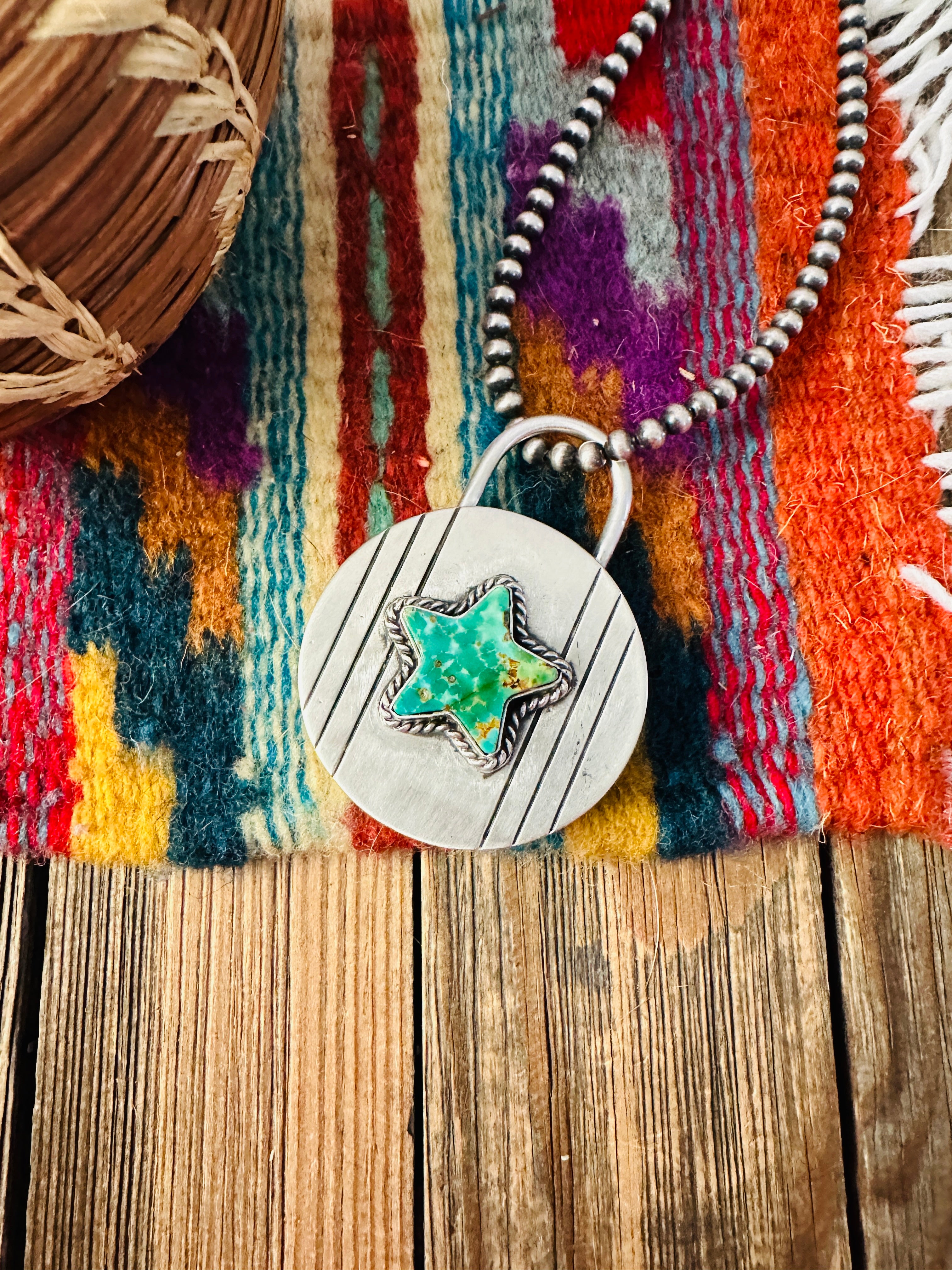 Handcrafted Turquoise & Sterling Silver Star Locket Style Pendant by Charles Johnson