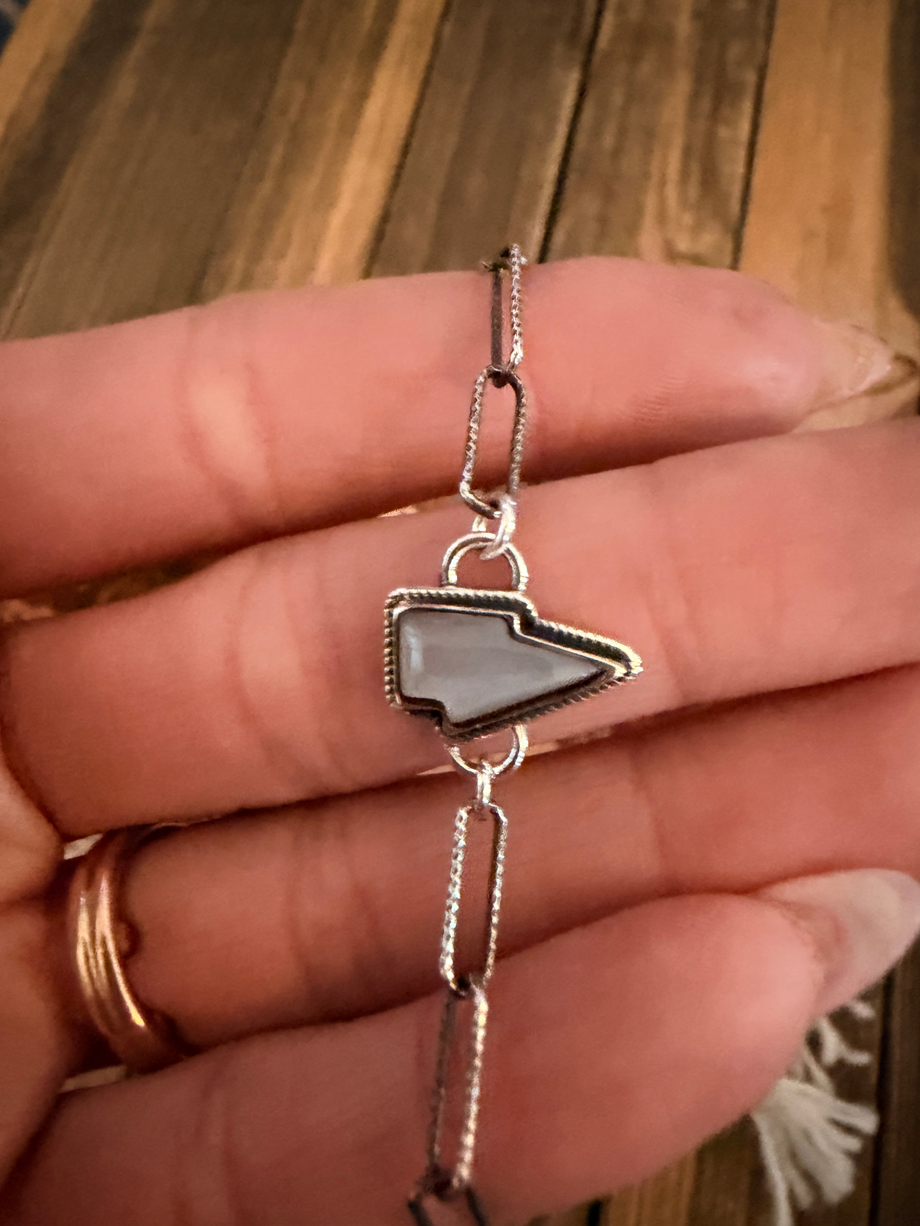 Handmade Moonstone & Sterling Silver Lightning Bolt Anklet