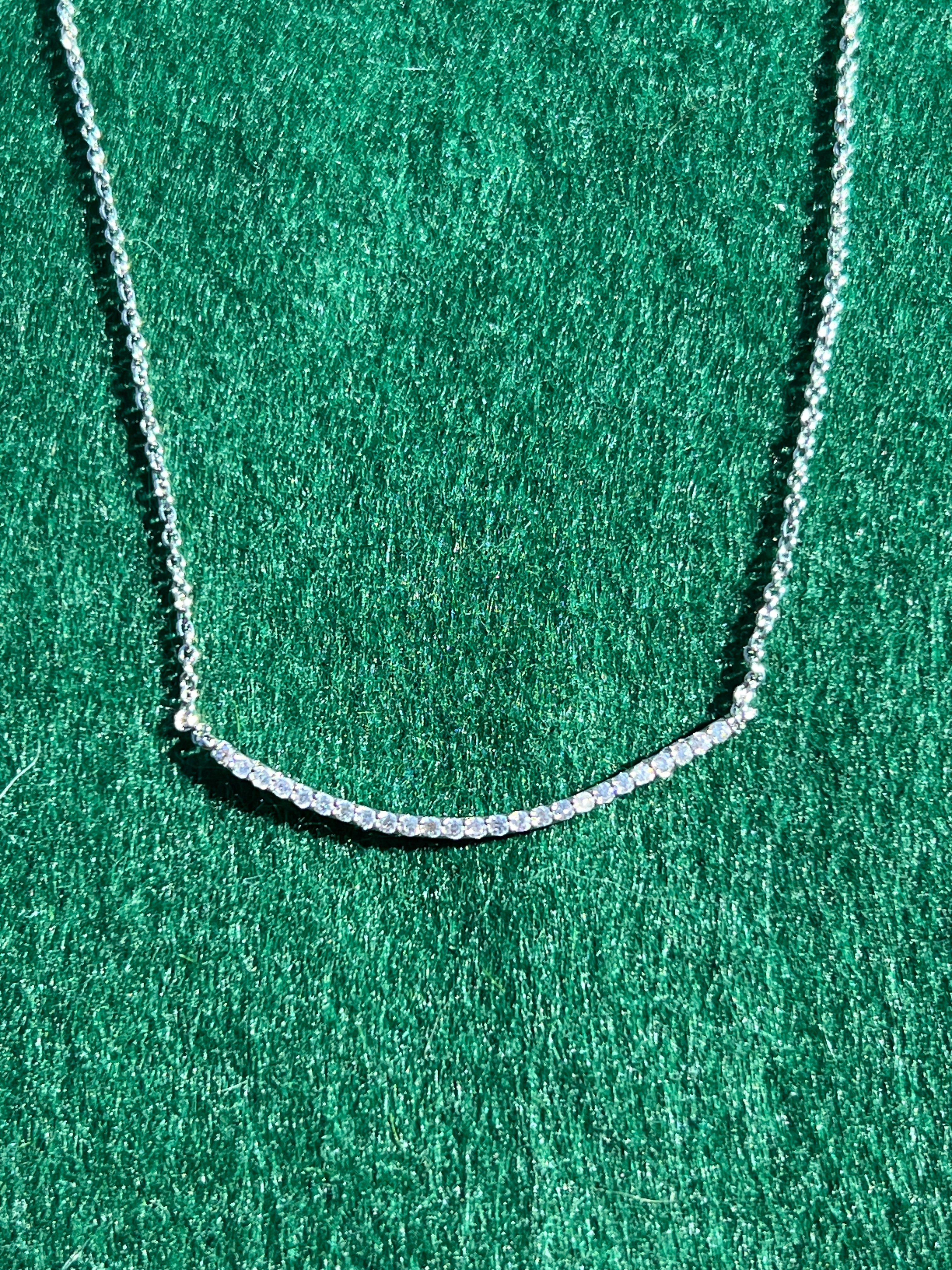 Silver Plated CZ Bar Smile Pendant Chain Necklace