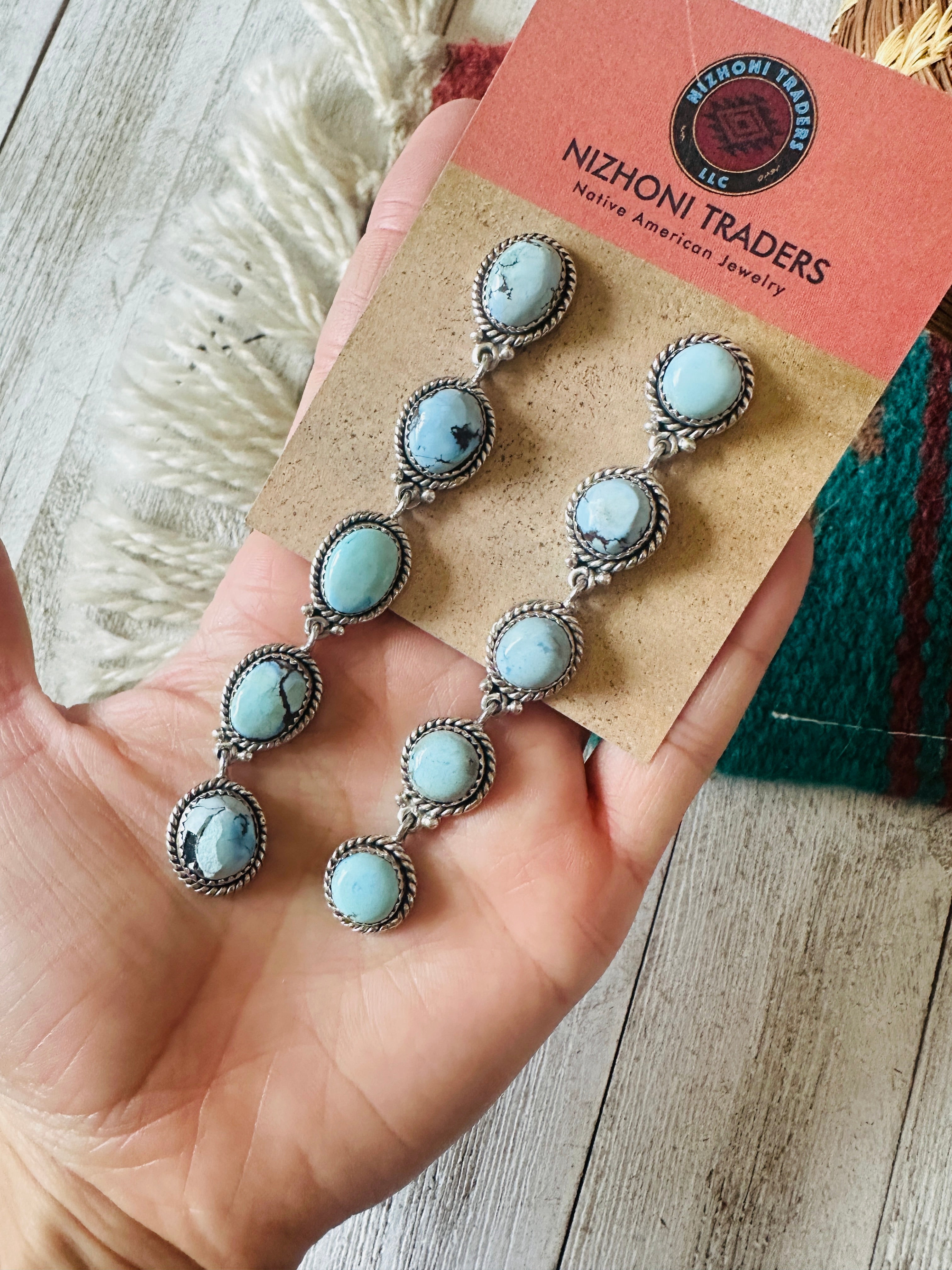 Navajo Golden Hills Turquoise & Sterling Silver Dangle Earrings