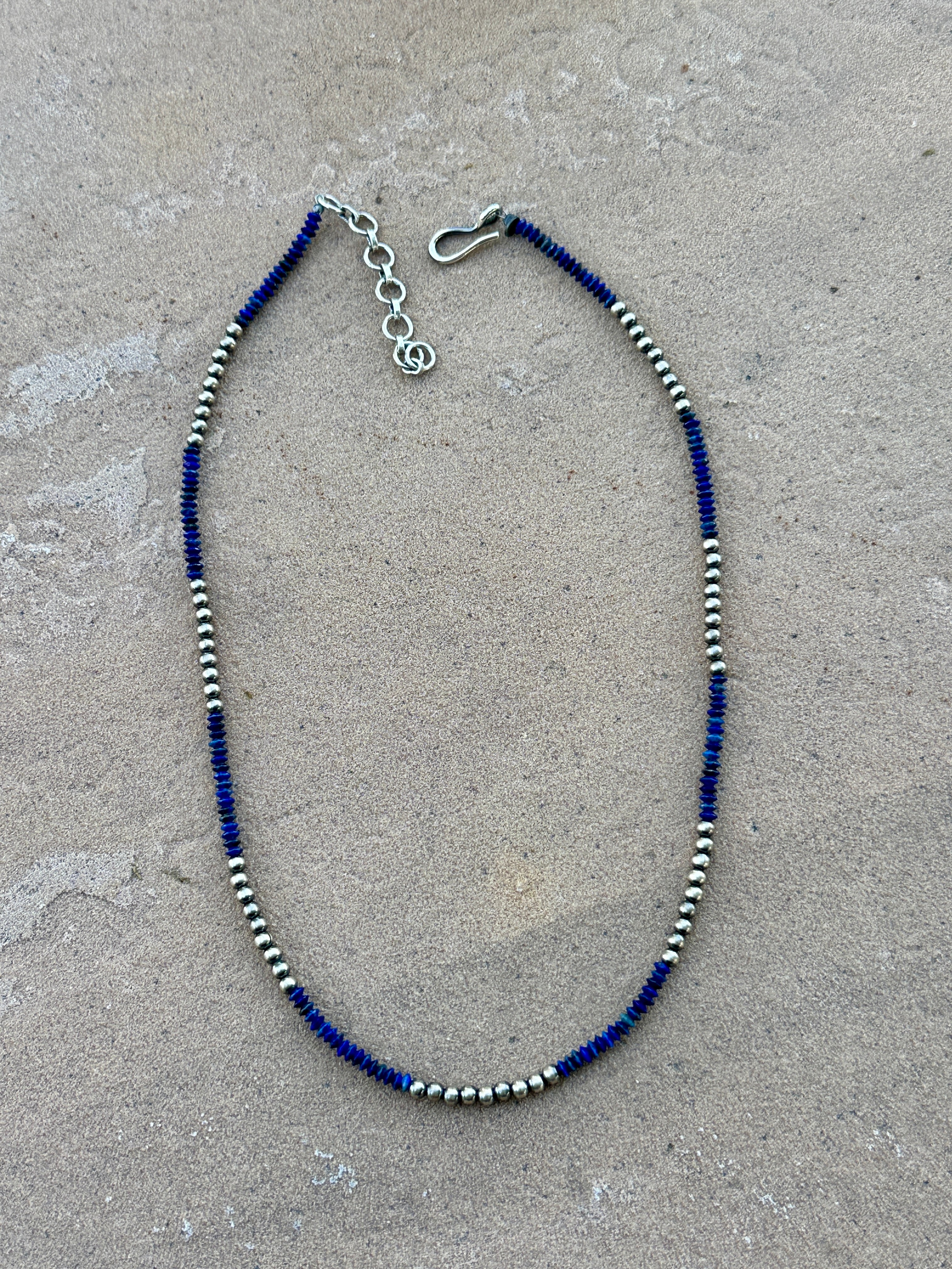 Handmade Lapis Beaded Sterling Silver Necklace