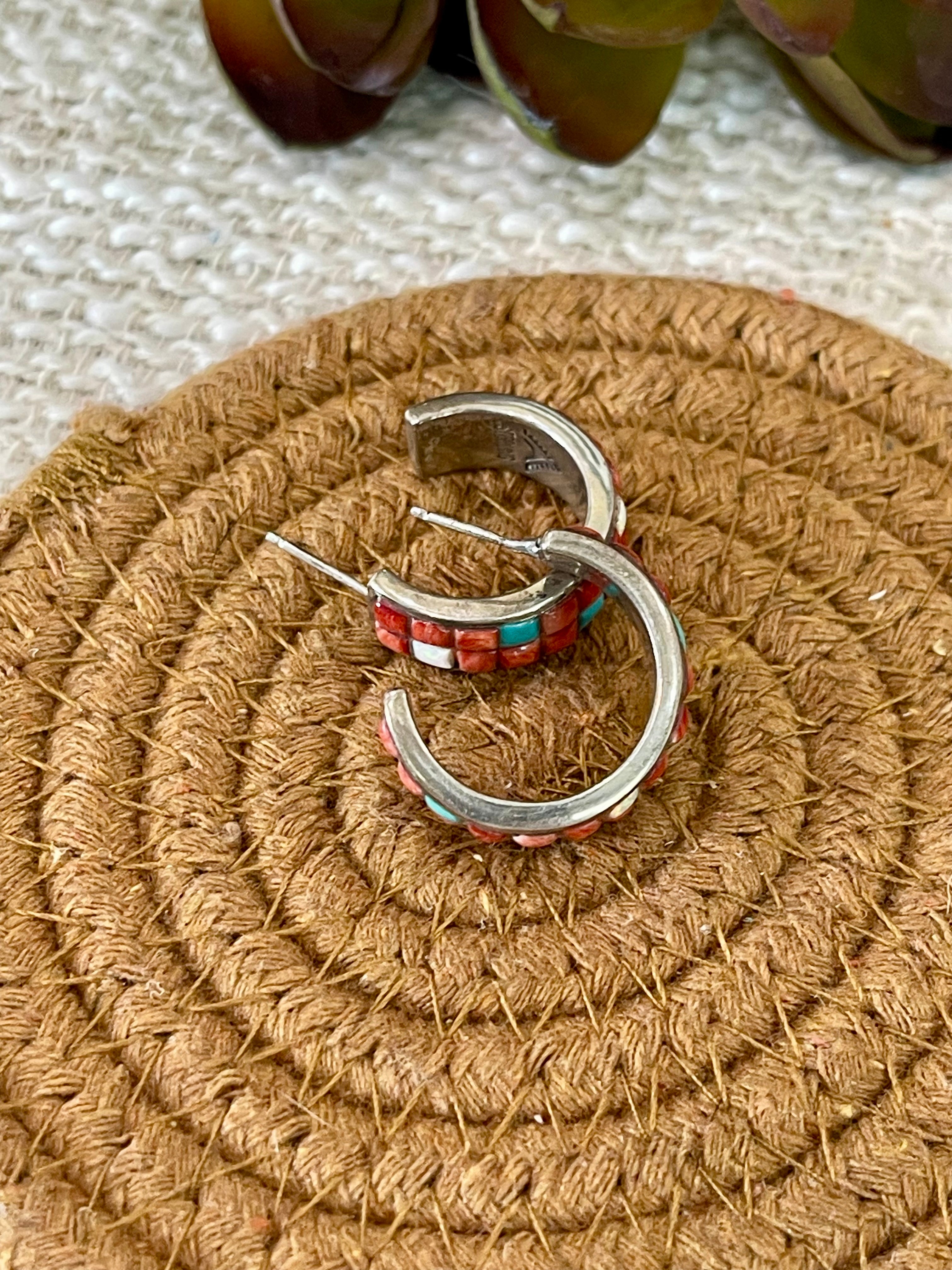 Gorgeous Handmade Sterling Silver & Multi Stone Hoop Earrings